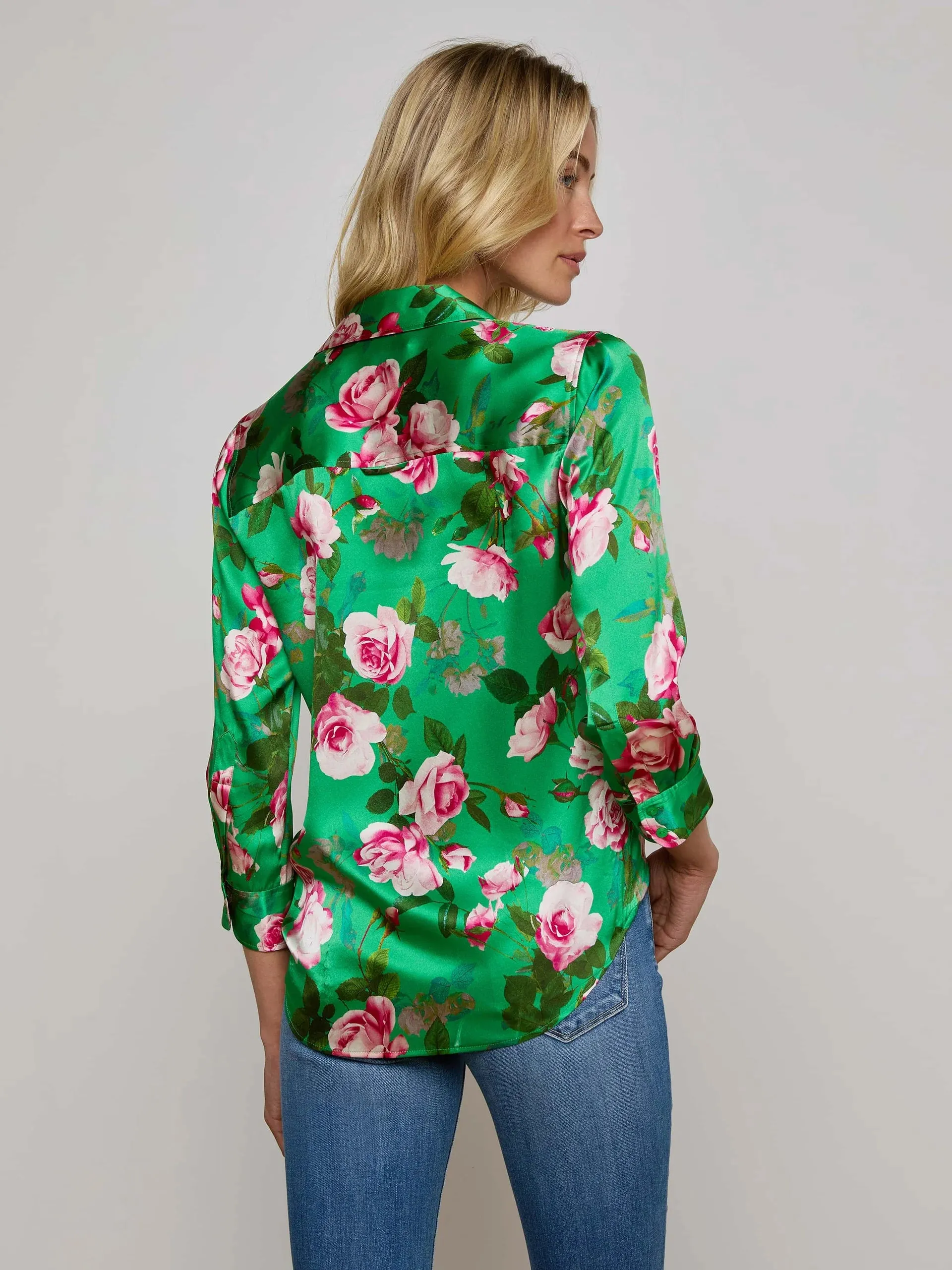 L'agence - Dani Silk Blouse - Green Multi Santa Fe Rose sold by Jessie Boutique product image thumbnail 3