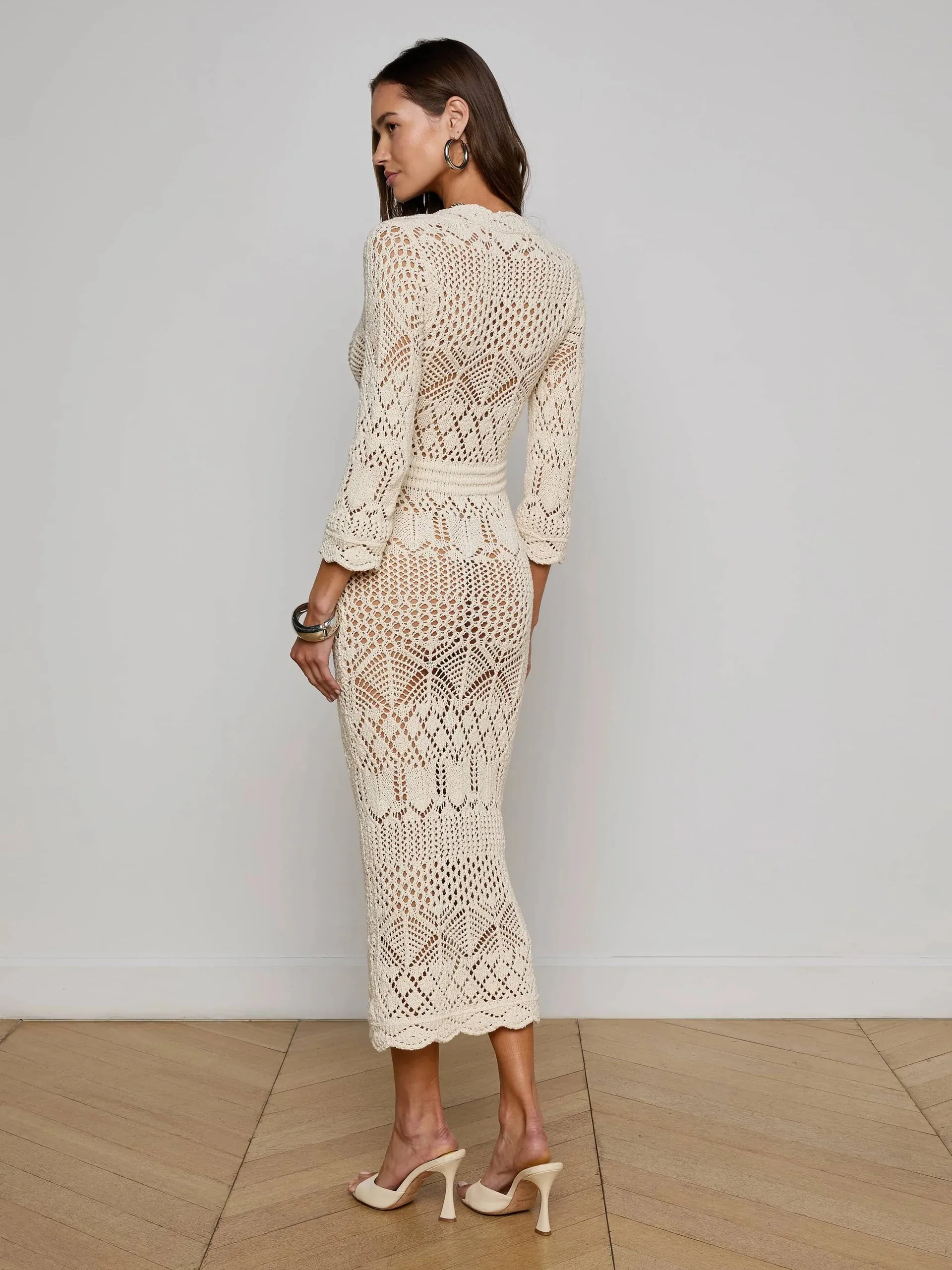 L'agence - Dovie Pointelle Knit Dress - Ivory/Turquoise Button sold by Jessie Boutique product image thumbnail 2