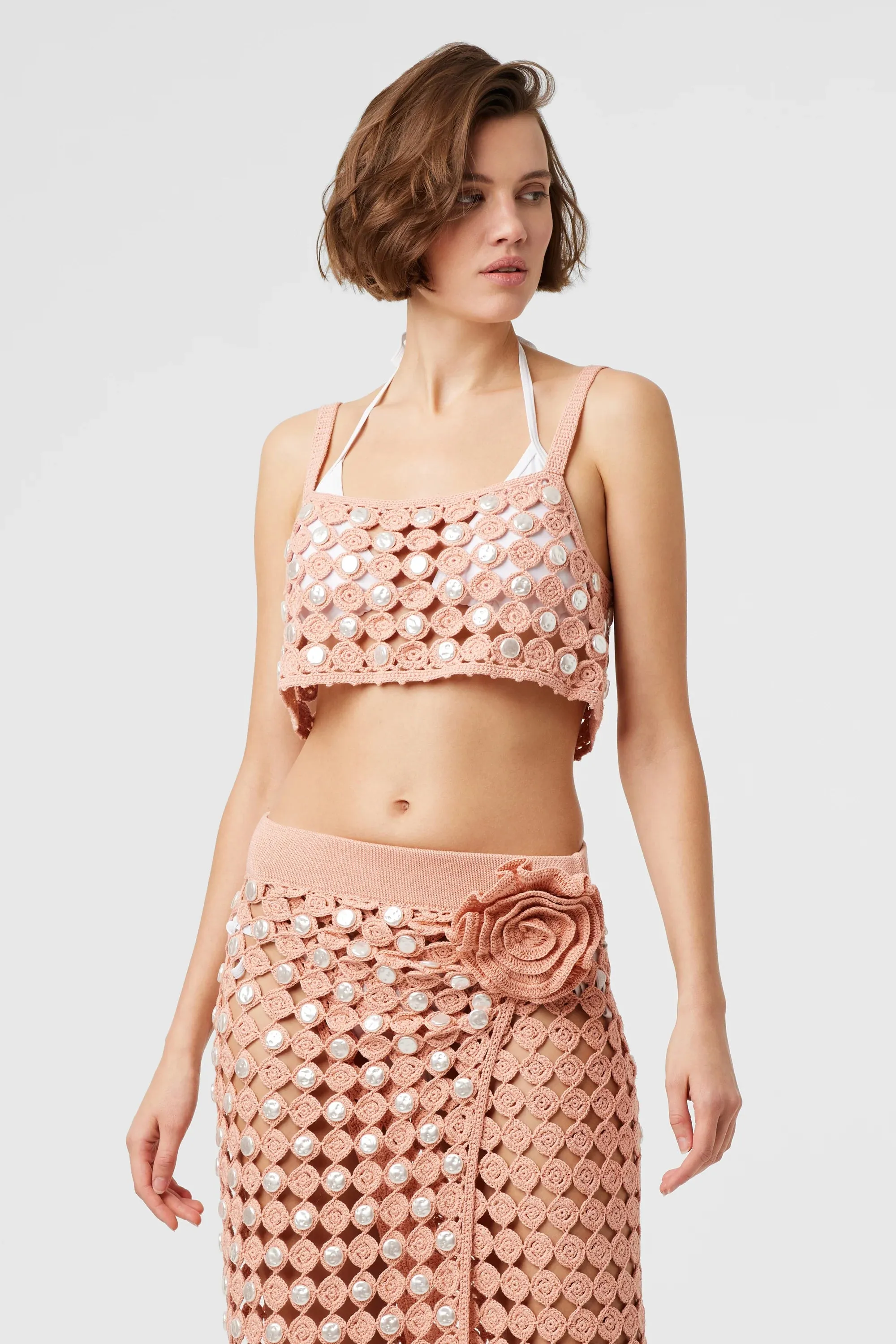 Toccin - Andrea Crochet Pearls Tank - Blush sold by Jessie Boutique product image thumbnail 2