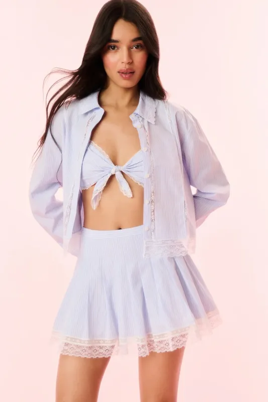 Loveshackfancy - Delano Cotton Pinstripe Shirt - Sky Lagoon sold by Jessie Boutique