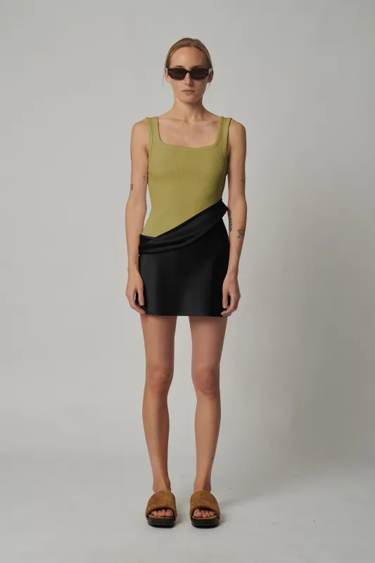 Nanushka - Marijn Ribbed Jersey and Slip Satin Dress - Black/Olive Green sold by Jessie Boutique