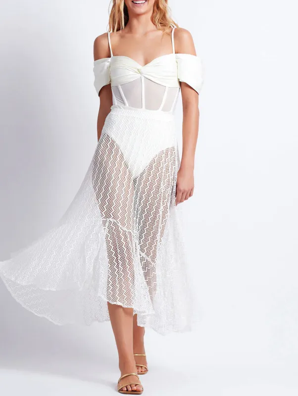 Patbo - Lace Netted Beach Skirt - White sold by Jessie Boutique