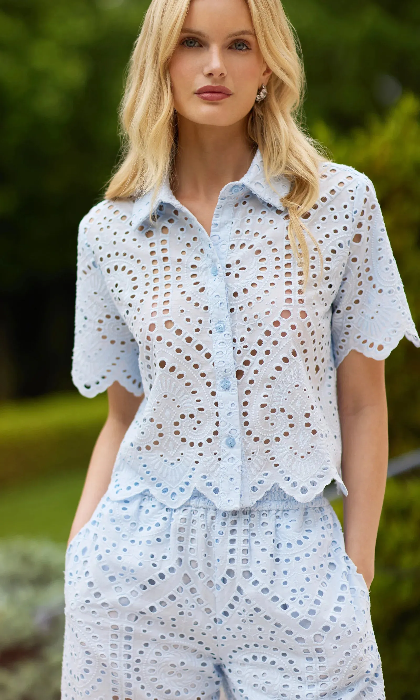 Generation Love - Dubois Cotton Eyelet Shirt - Opal sold by Jessie Boutique