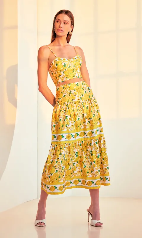 Generation Love - Mondo Floral Poplin Skirt - Floral Fantasy White Yellow sold by Jessie Boutique