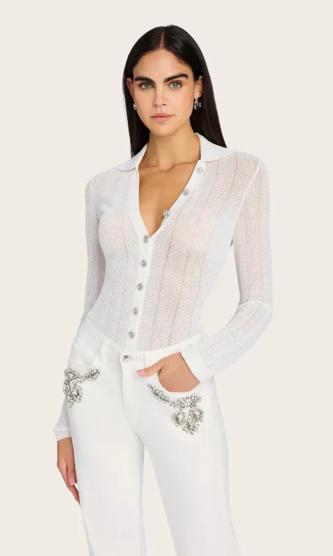 Generation Love - Megan Pointelle Cardigan - White sold by Jessie Boutique