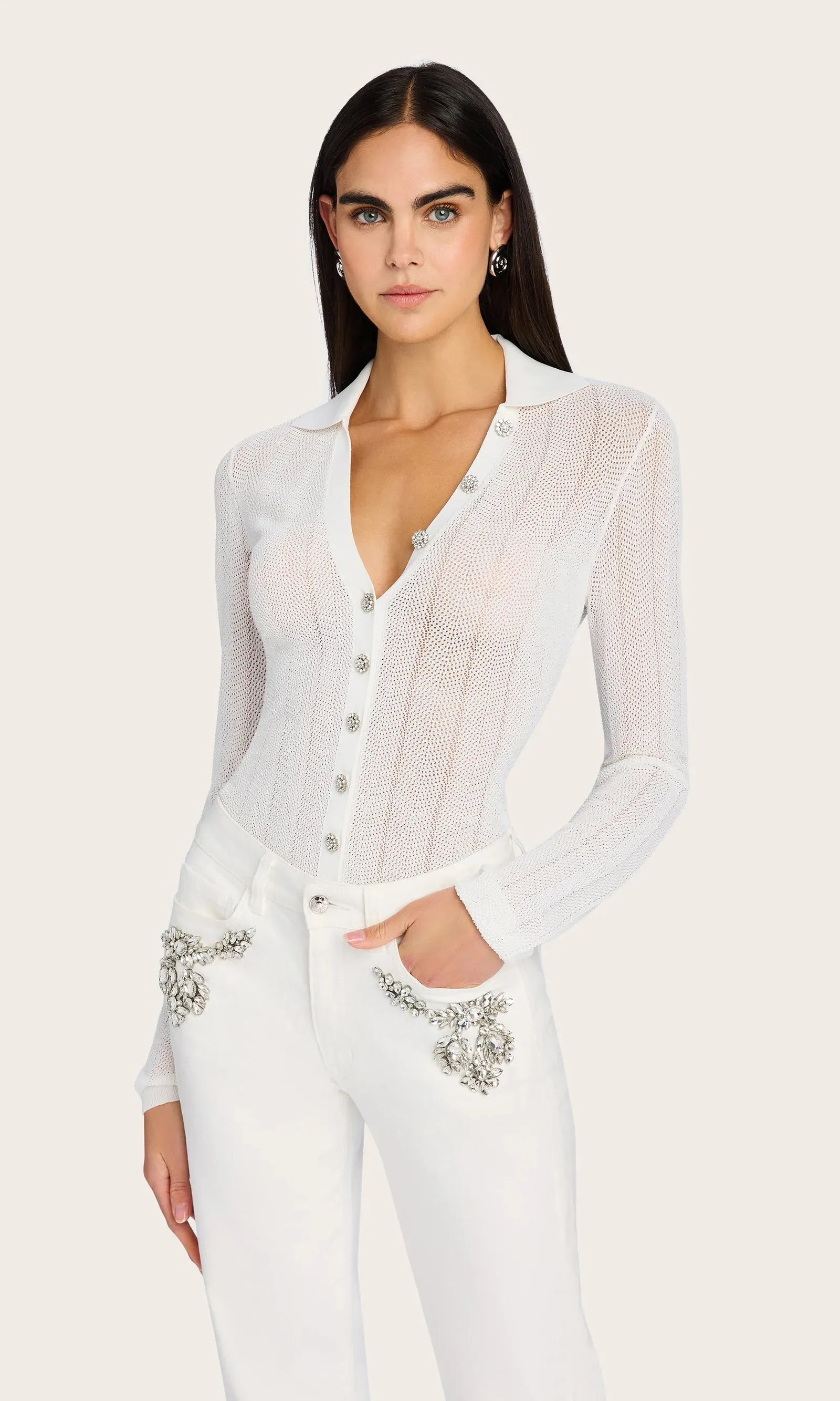 Generation Love - Megan Pointelle Cardigan - White sold by Jessie Boutique