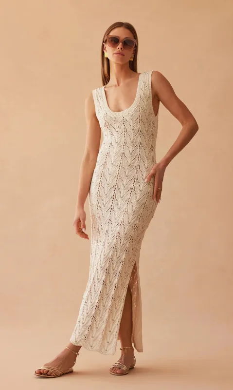 Generation Love - Vincent Crystal Pointelle Knit Dress - Natural sold by Jessie Boutique