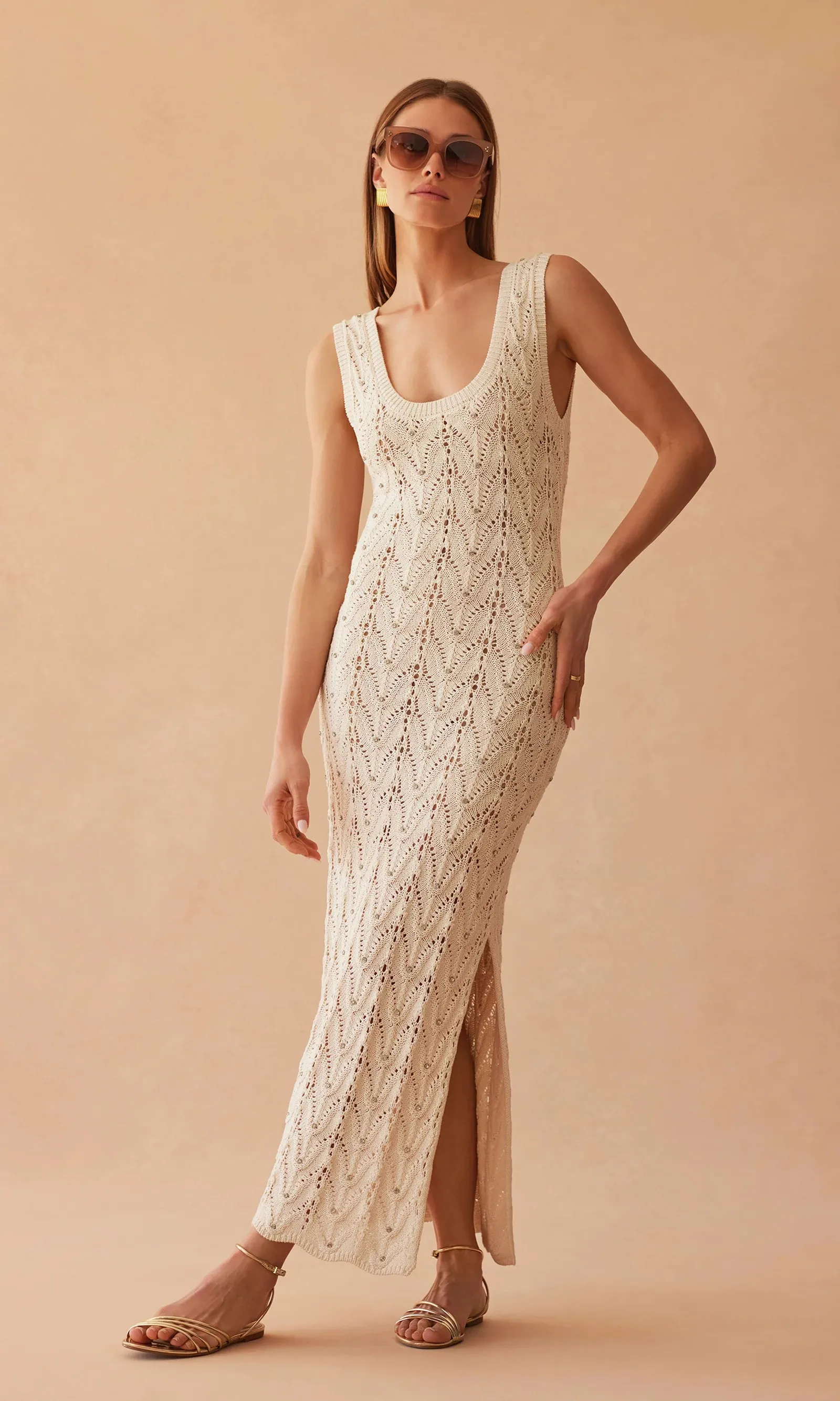 Generation Love - Vincent Crystal Pointelle Knit Dress - Natural sold by Jessie Boutique