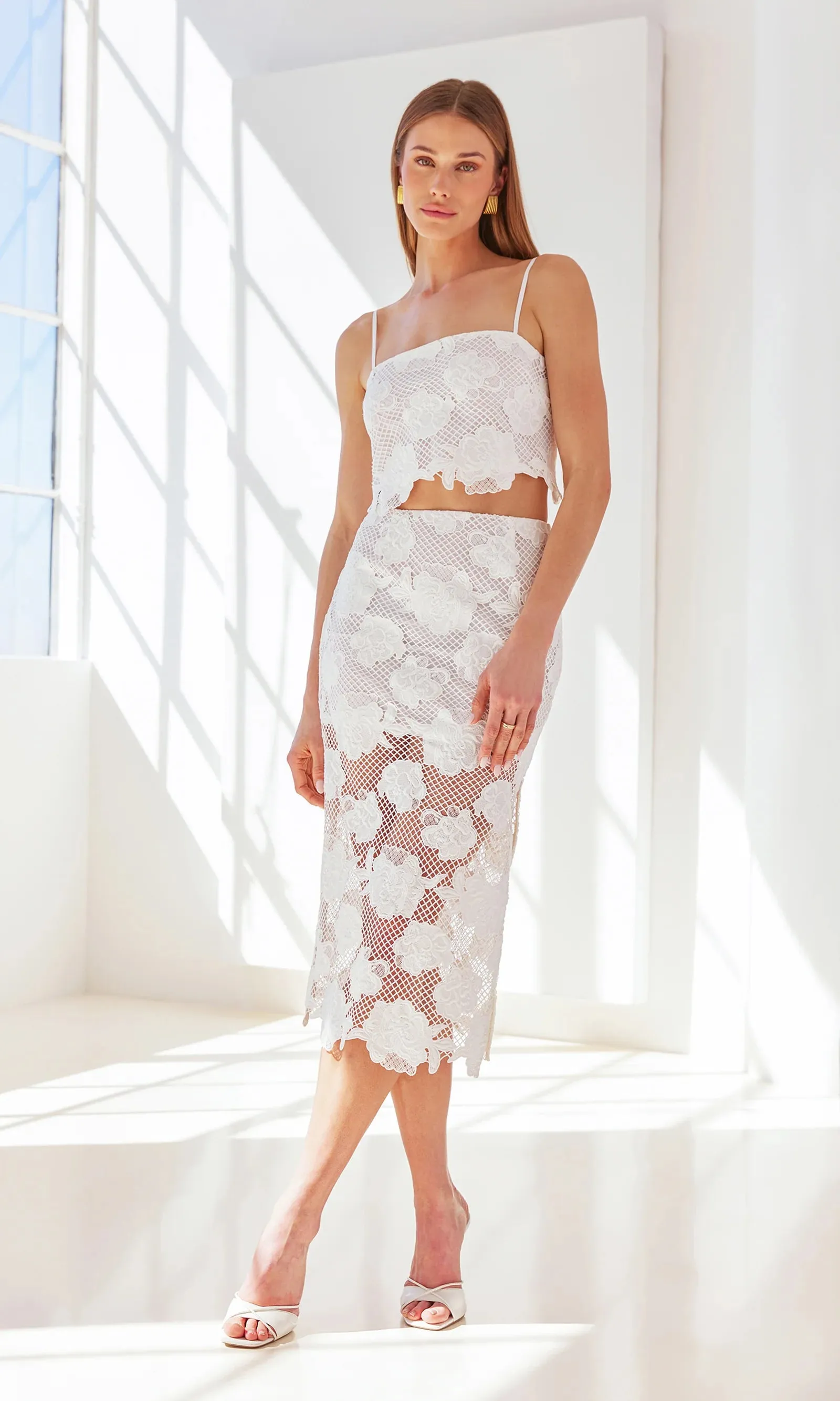 Generation Love - Rave Flower Mesh Skirt - White sold by Jessie Boutique