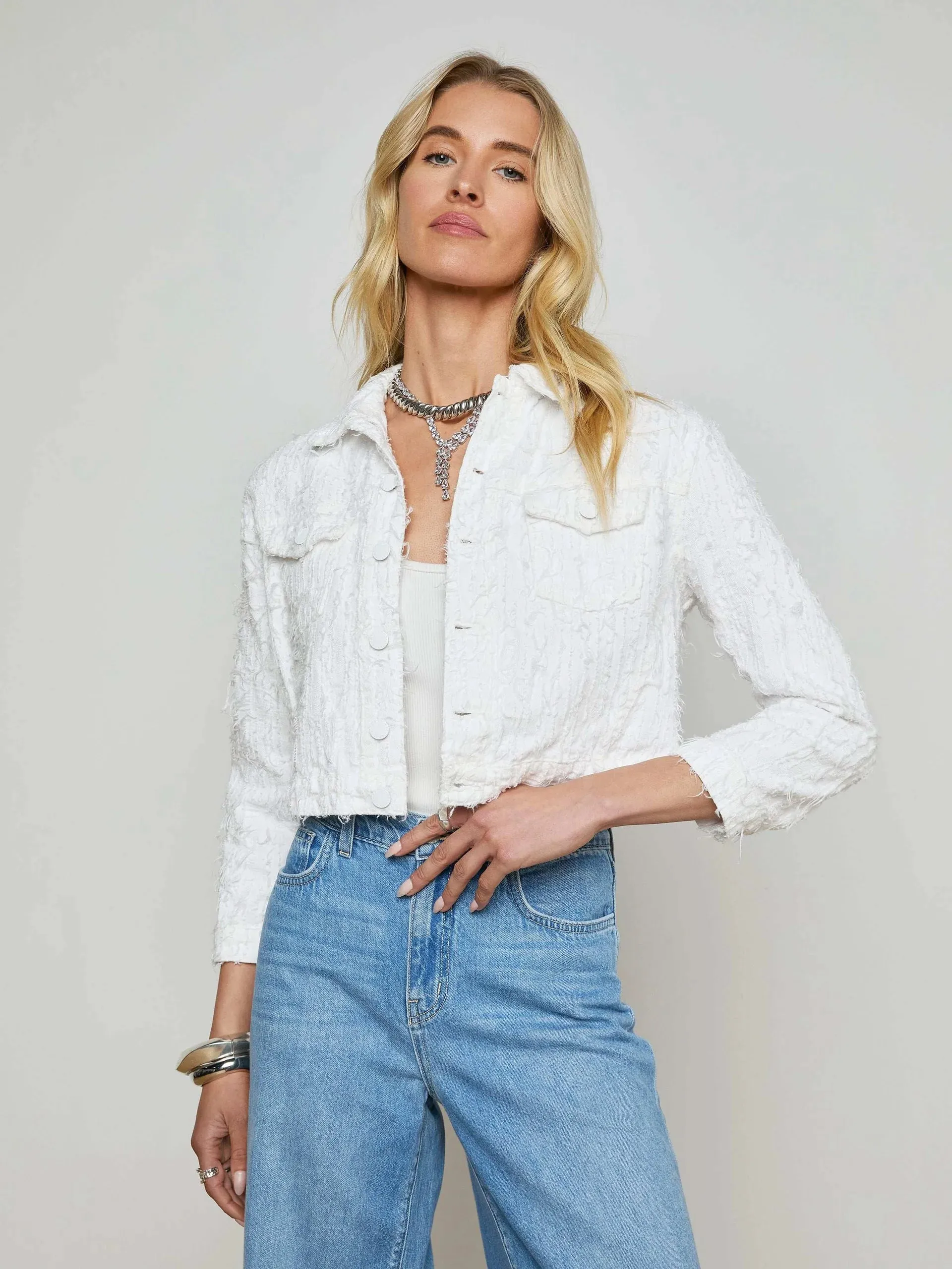 L'agence - Koda Textured Cropped Denim Jacket - Textile Blanc sold by Jessie Boutique product image thumbnail 2