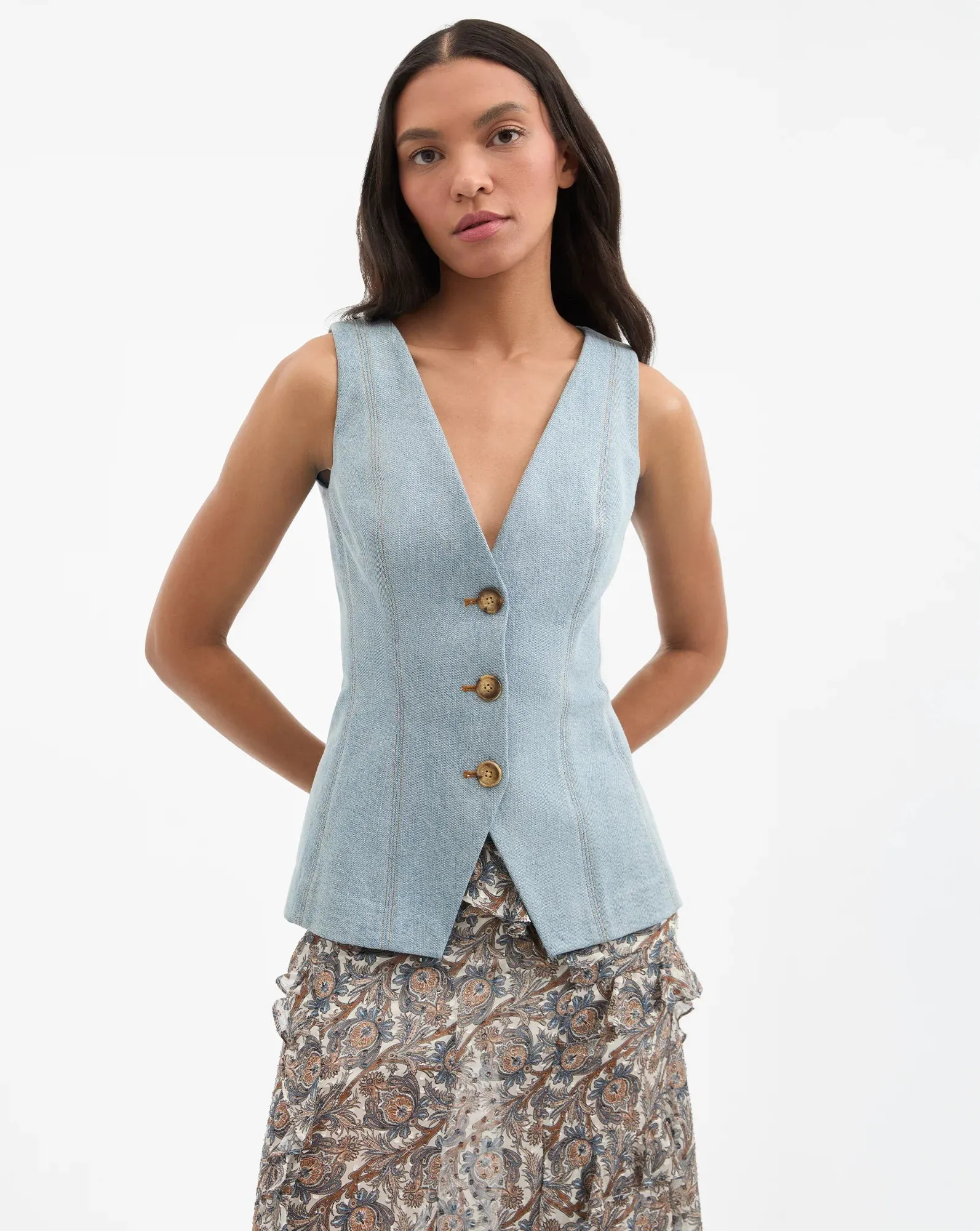 Veronica Beard - Avalina Button-Up Vest - Blue Mirage sold by Jessie Boutique