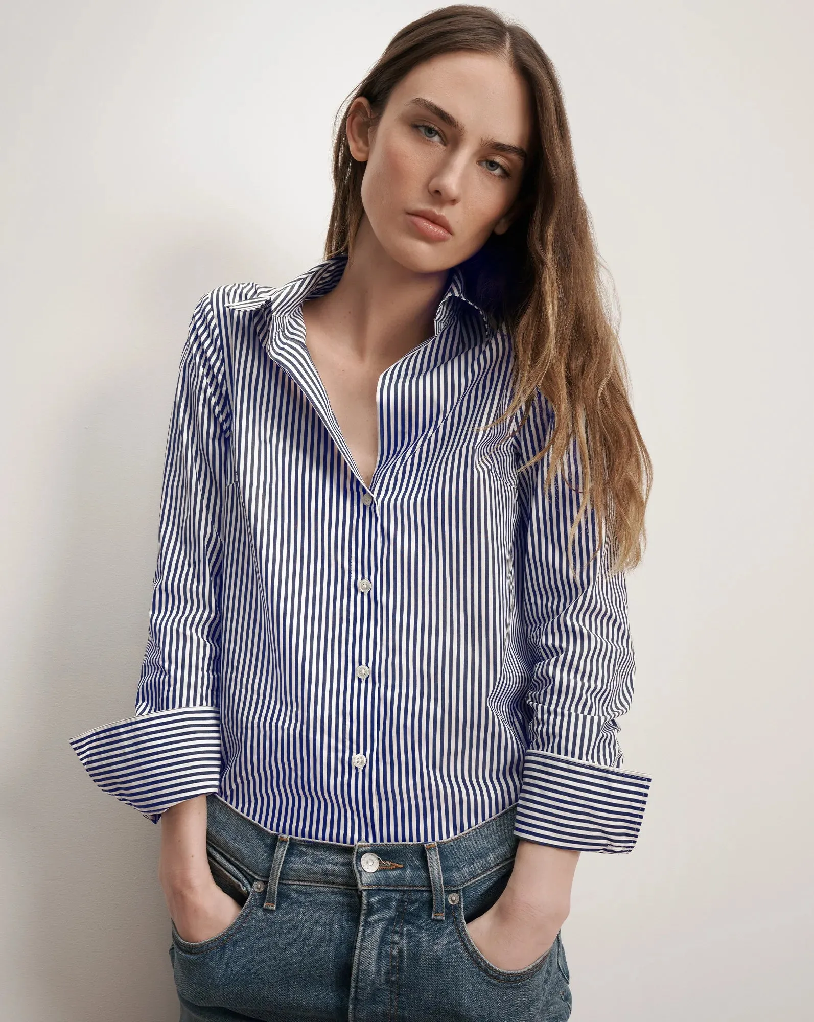 Veronica Beard - Amelia Striped Button-Down Shirt - Navy/White sold by Jessie Boutique