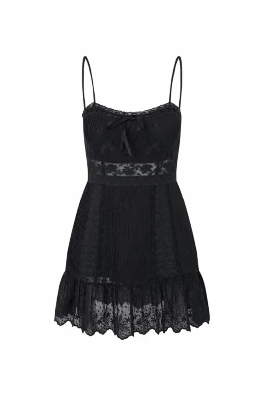 Loveshackfancy - Maera Cotton Lace-Trimmed Mini Dress - Black sold by Jessie Boutique