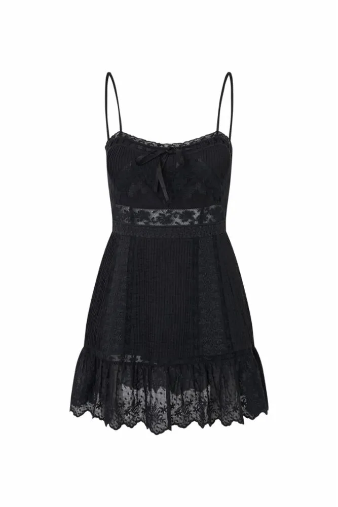 Loveshackfancy - Maera Cotton Lace-Trimmed Mini Dress - Black sold by Jessie Boutique
