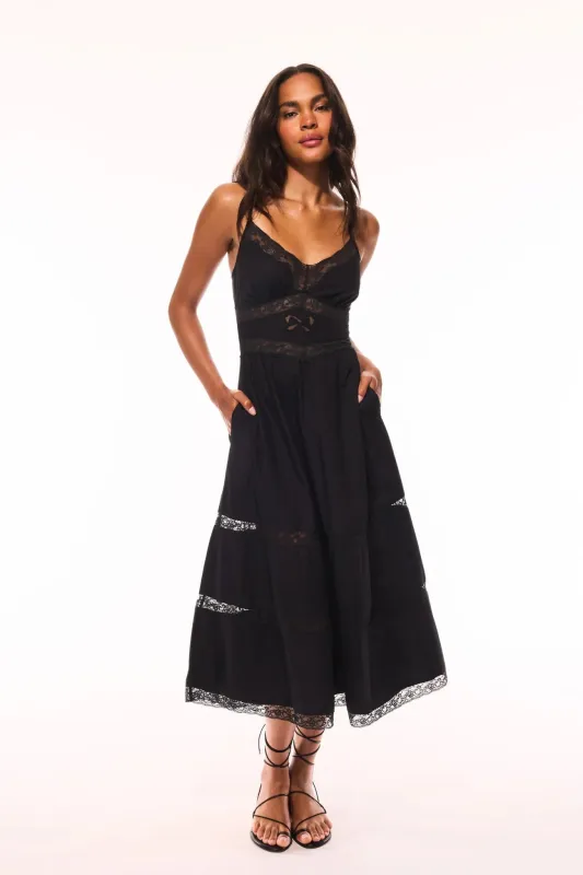 Loveshackfancy - Catryn Lace Bow Cotton Midi Dress - Black sold by Jessie Boutique