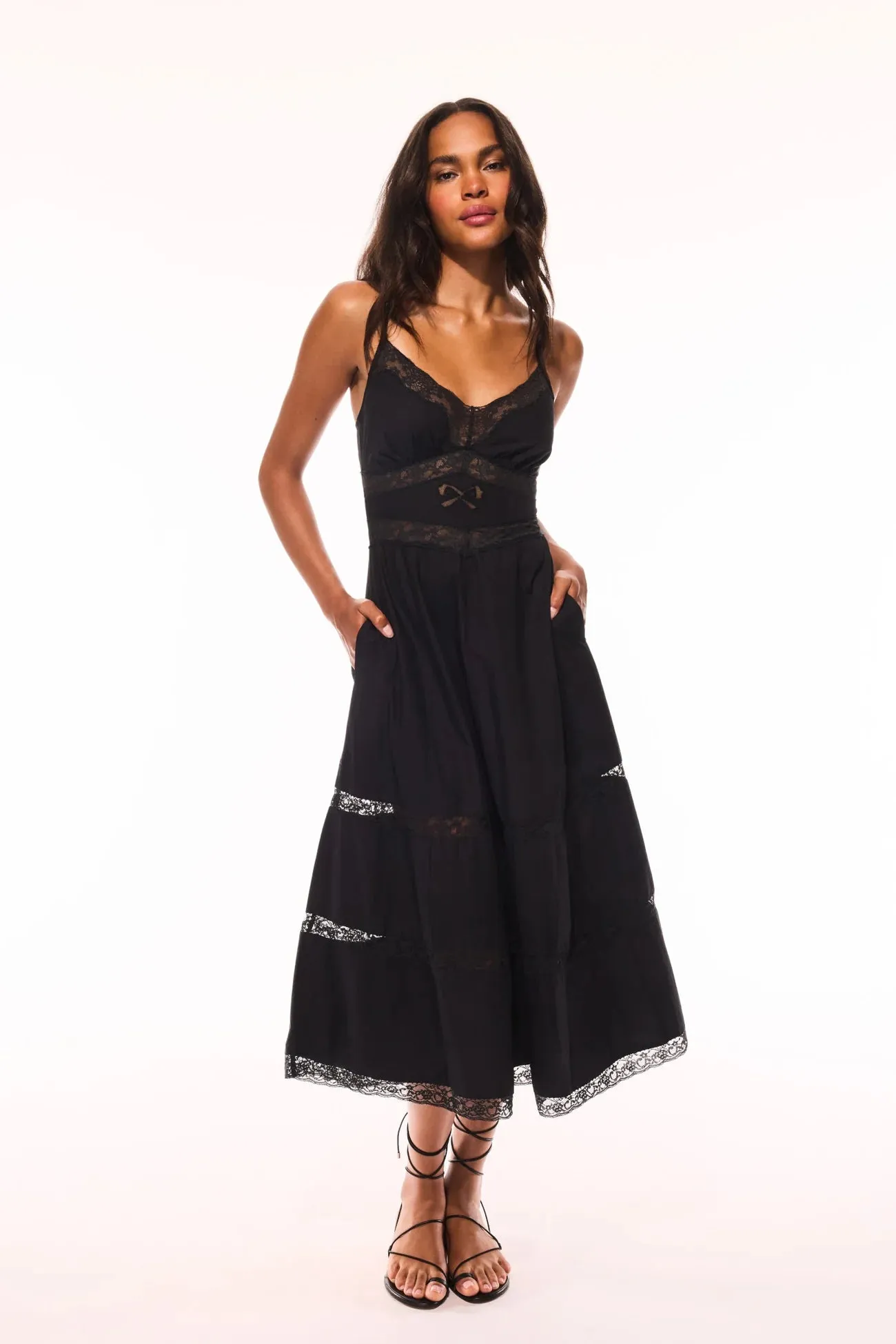 Loveshackfancy - Catryn Lace Bow Cotton Midi Dress - Black sold by Jessie Boutique