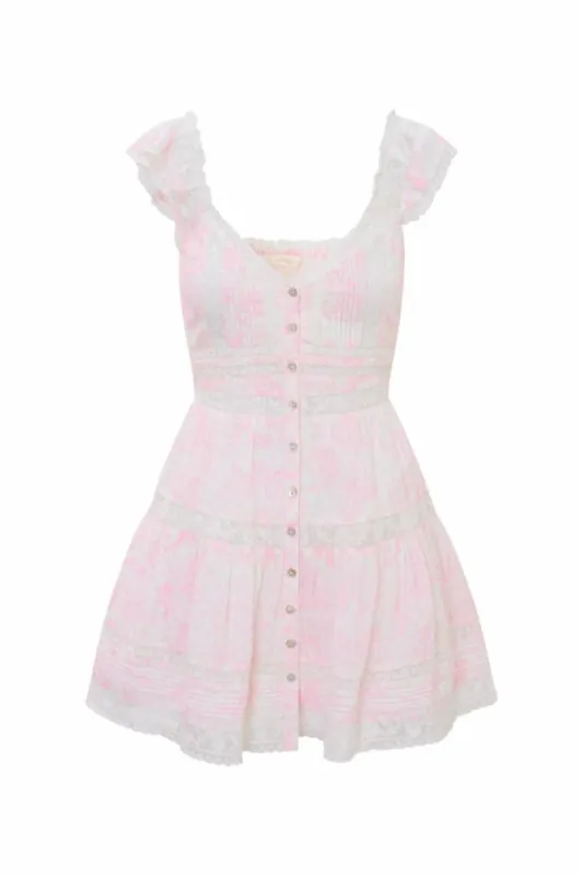 Loveshackfancy - Rietta Cotton Lace-Trimmed Mini Dress - Powder Pink sold by Jessie Boutique