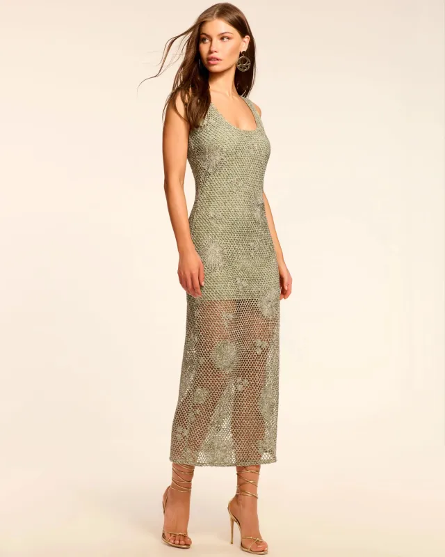 Ramy Brook - Liliana Metallic Crochet Midi Dress - Olive Crochet sold by Jessie Boutique
