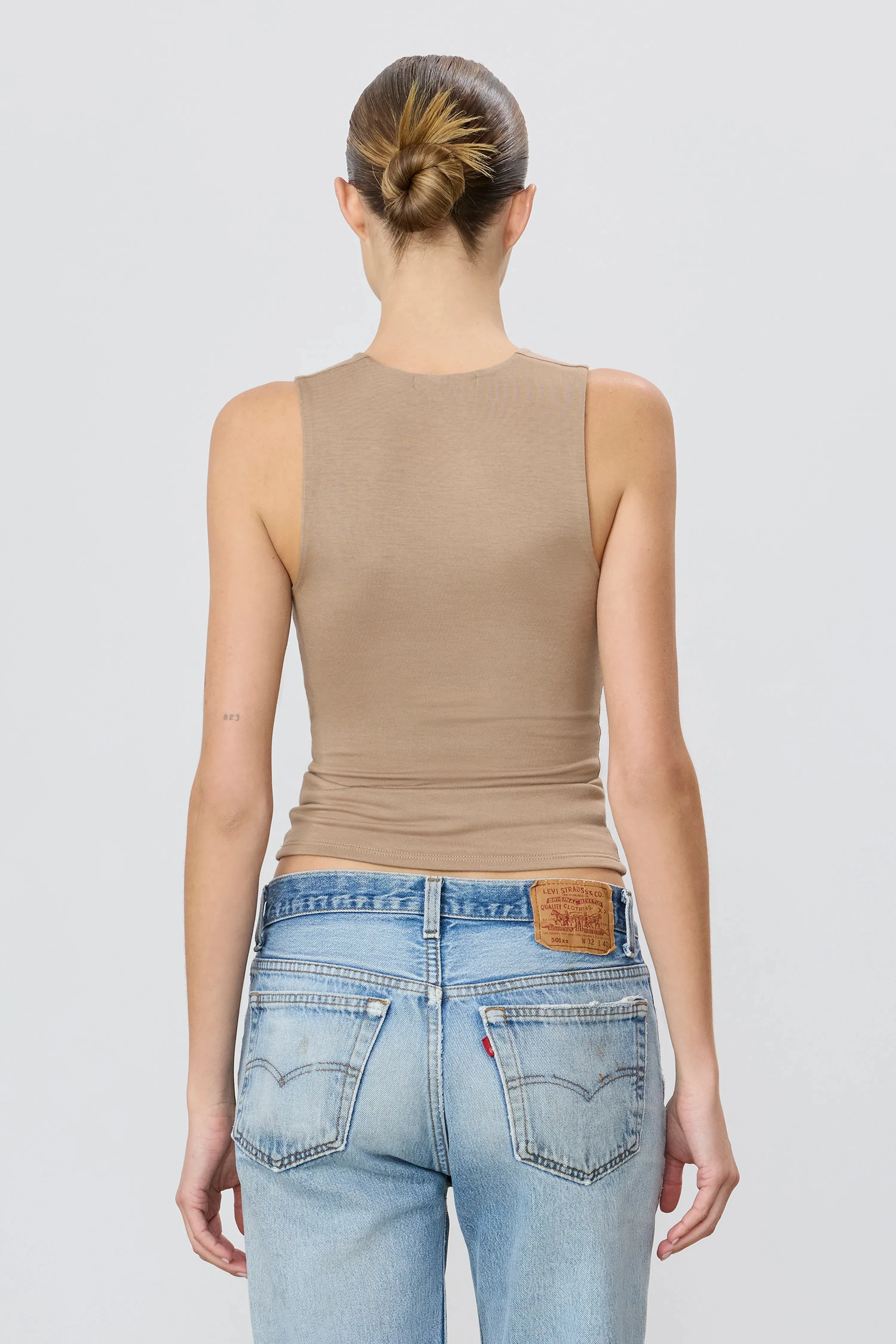 Eterne - Sleeveless Crewneck Top - Taupe sold by Jessie Boutique product image thumbnail 2