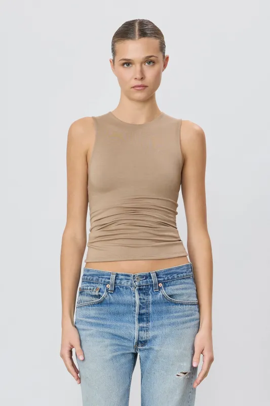 Eterne - Sleeveless Crewneck Top - Taupe sold by Jessie Boutique