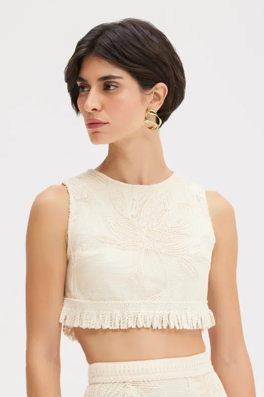 Patbo - Joy Lace Fringe Top - Off White sold by Jessie Boutique