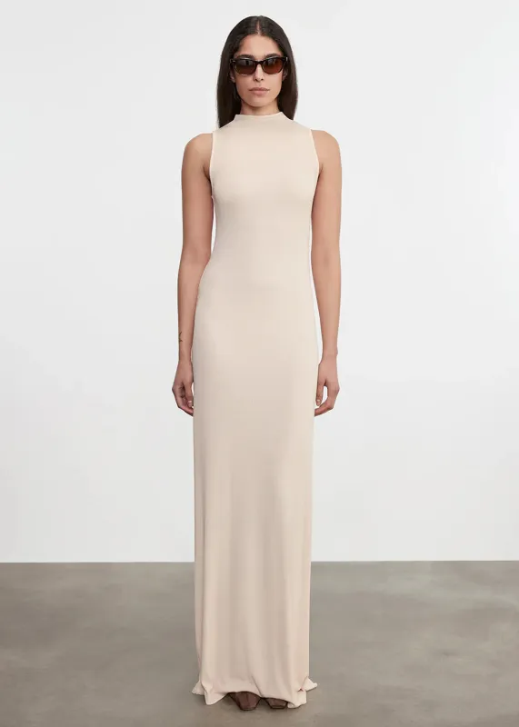 Enza Costa - Silk Rib Sleeveless Mockneck Fluid Dress - Fawn sold by Jessie Boutique