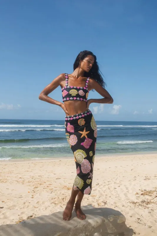 Oceanus - New York Hand Embellished Skirt - Black Multi sold by Jessie Boutique