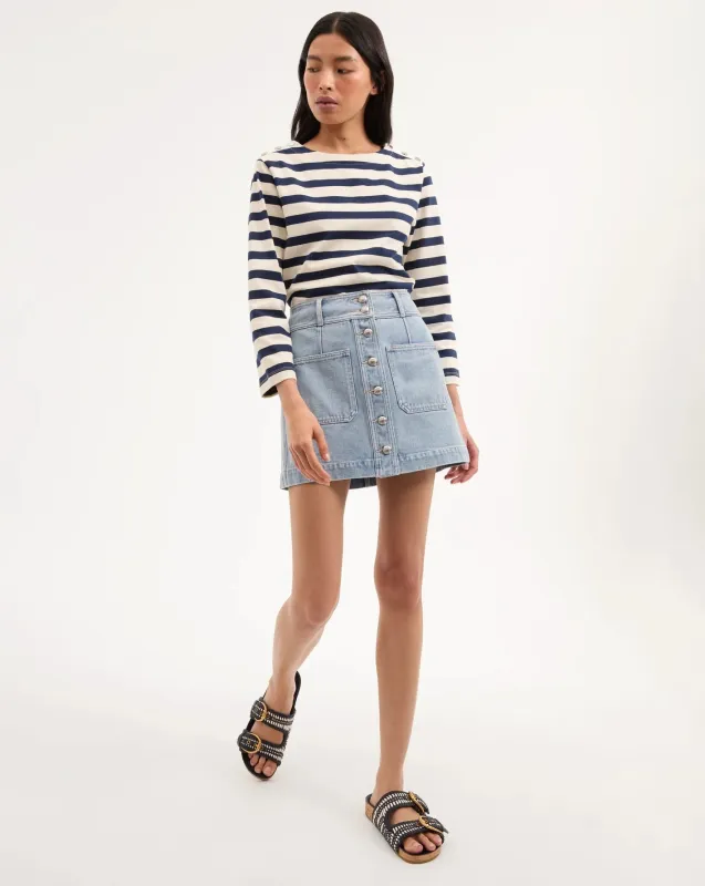 Veronica Beard - Moxie Denim Mini Skirt - Silverwood Blue sold by Jessie Boutique