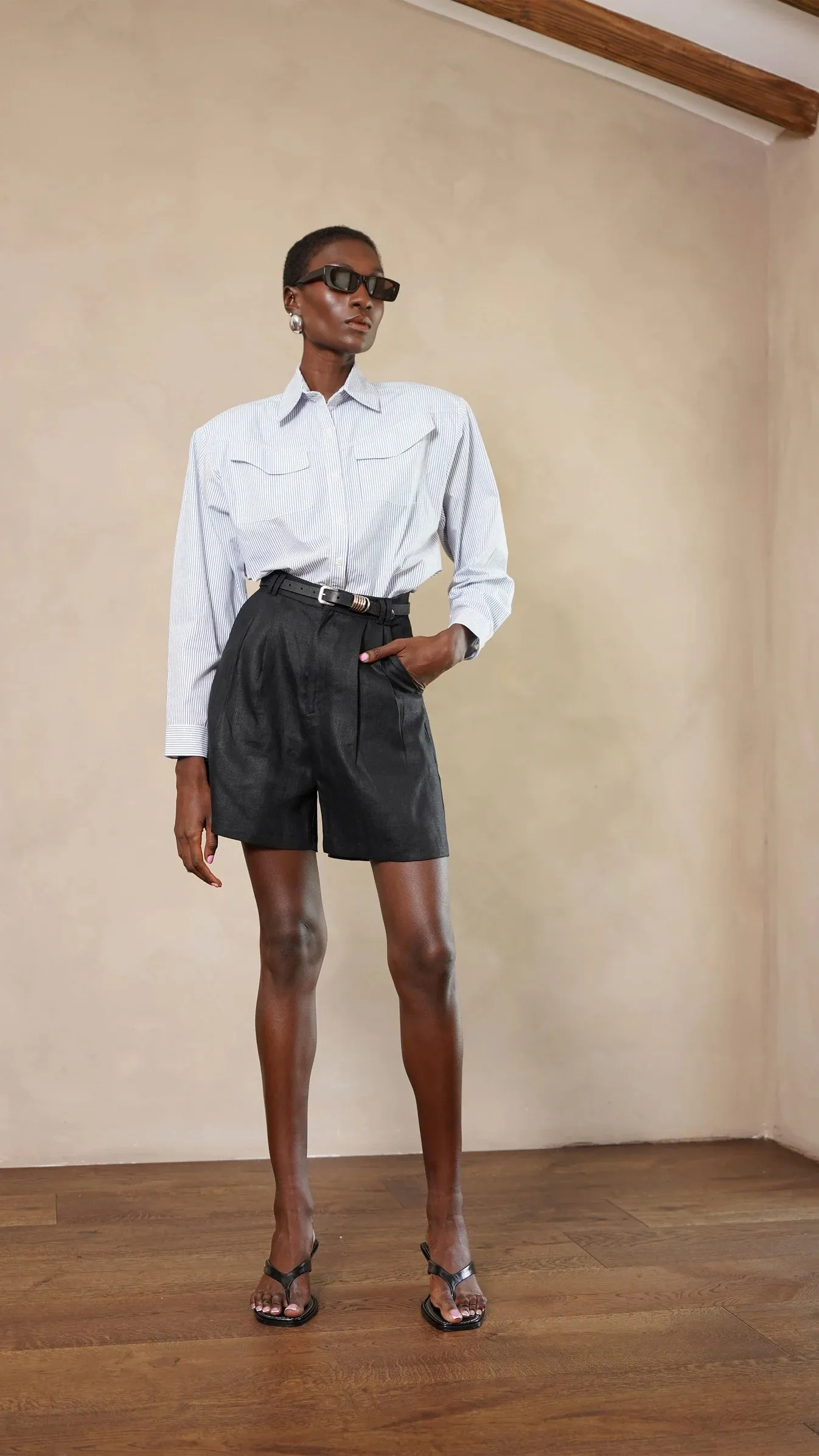 Parentezi - Mira Shirt - White/Dark Blue sold by Jessie Boutique