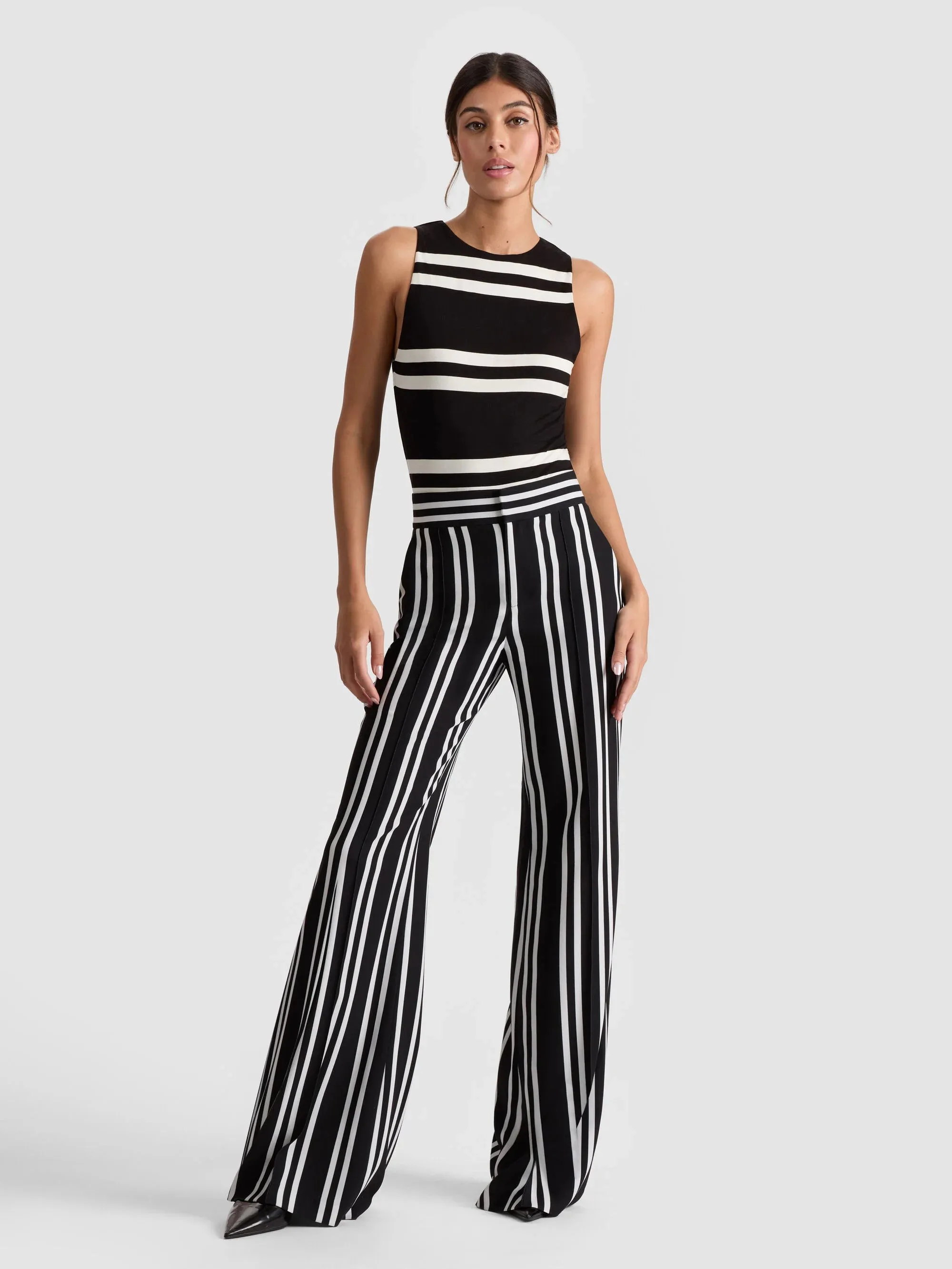 Alice + Olivia - Dylan Pant - Paddleboard Stripe Black/Ecru sold by Jessie Boutique