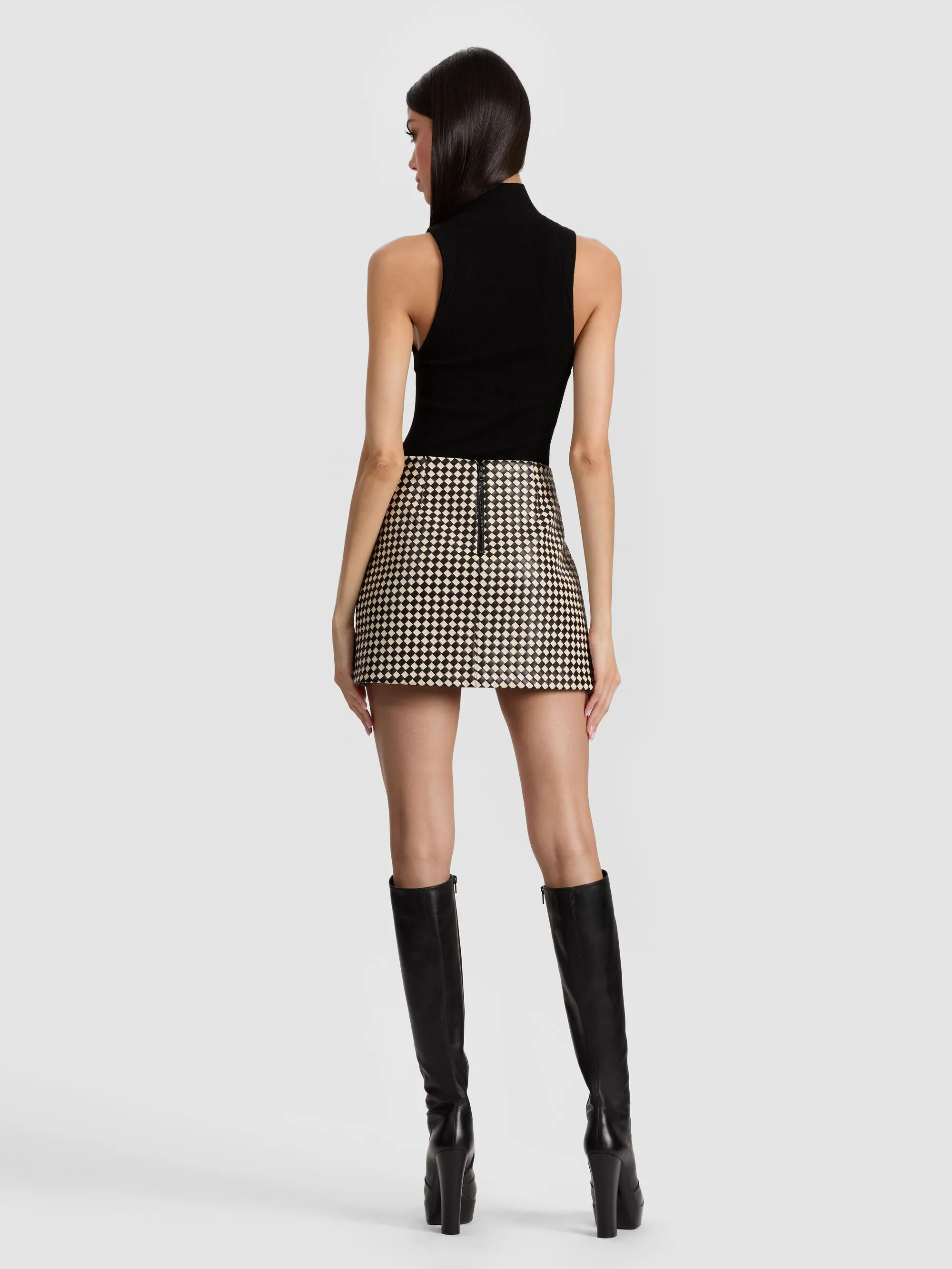 Alice + Olivia - Elana Vegan Mini Skirt - Black/Biscotti sold by Jessie Boutique product image thumbnail 3