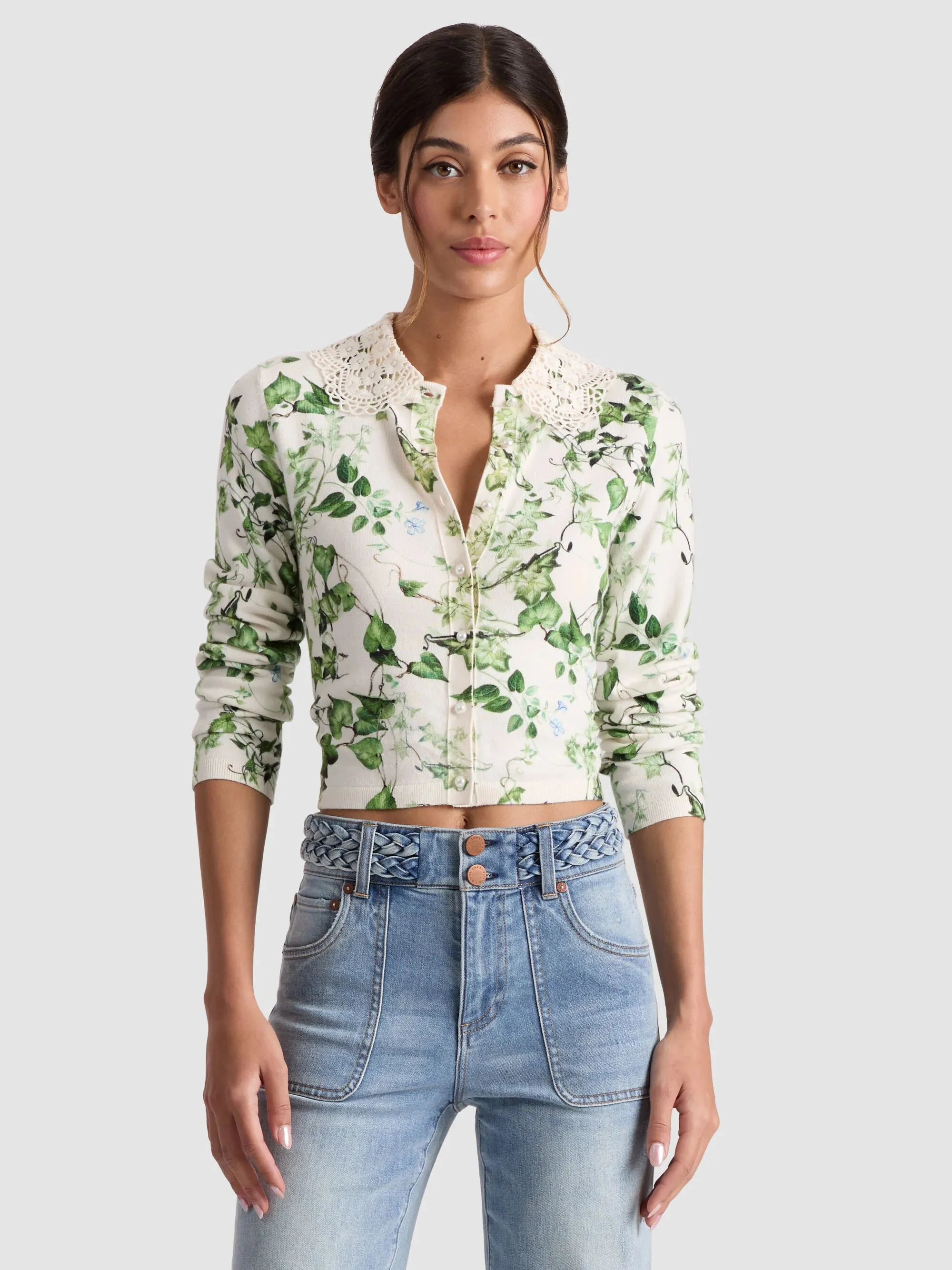 Alice + Olivia - Carson Collared Cardigan - Vineyard sold by Jessie Boutique