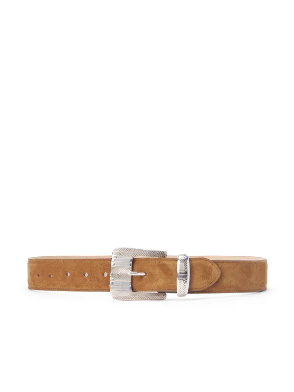 L'agence - Aya Western Engraved Belt - Cognac Suede sold by Jessie Boutique