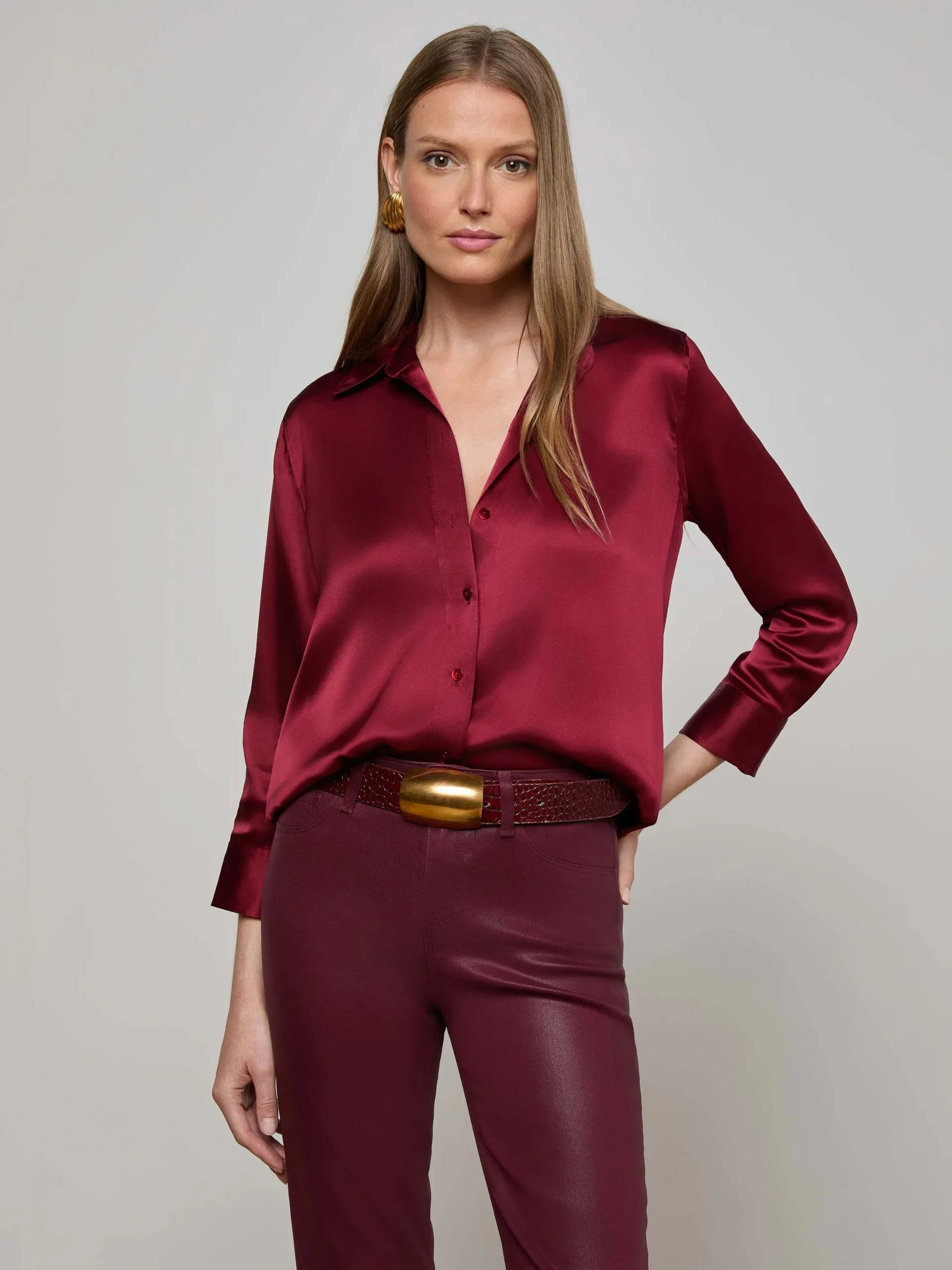 L'agence - Dani Silk Blouse - Black Cherry sold by Jessie Boutique
