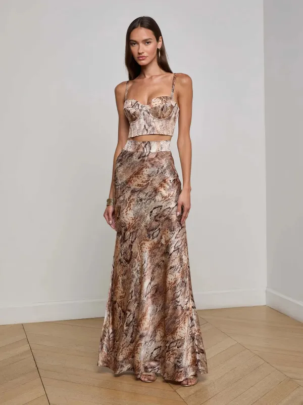 L'agence - Ryker Silk Maxi Skirt - Tan Multi Western Snake sold by Jessie Boutique