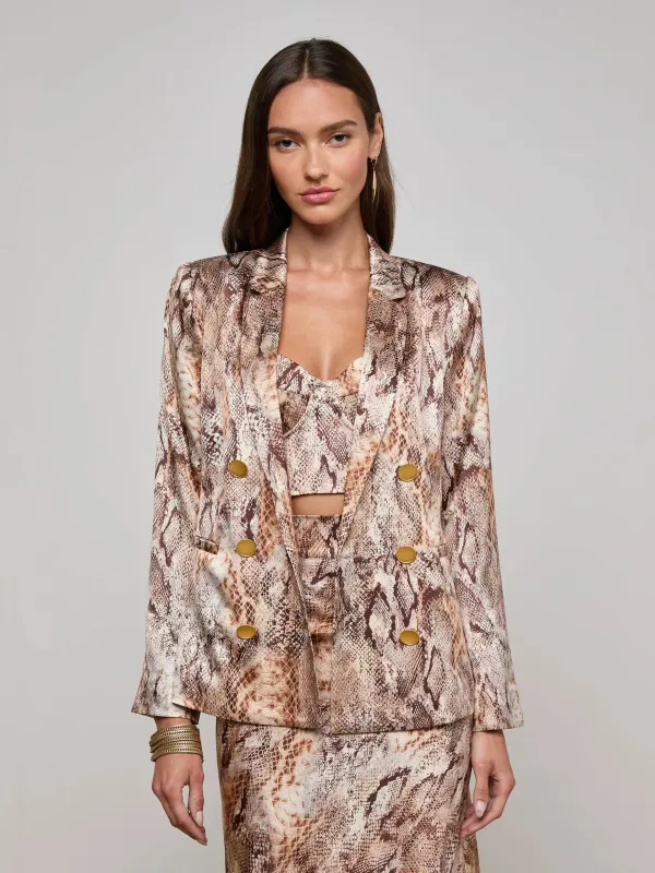L'agence - Colin Silk Blazer - Tan Multi Western Snake sold by Jessie Boutique