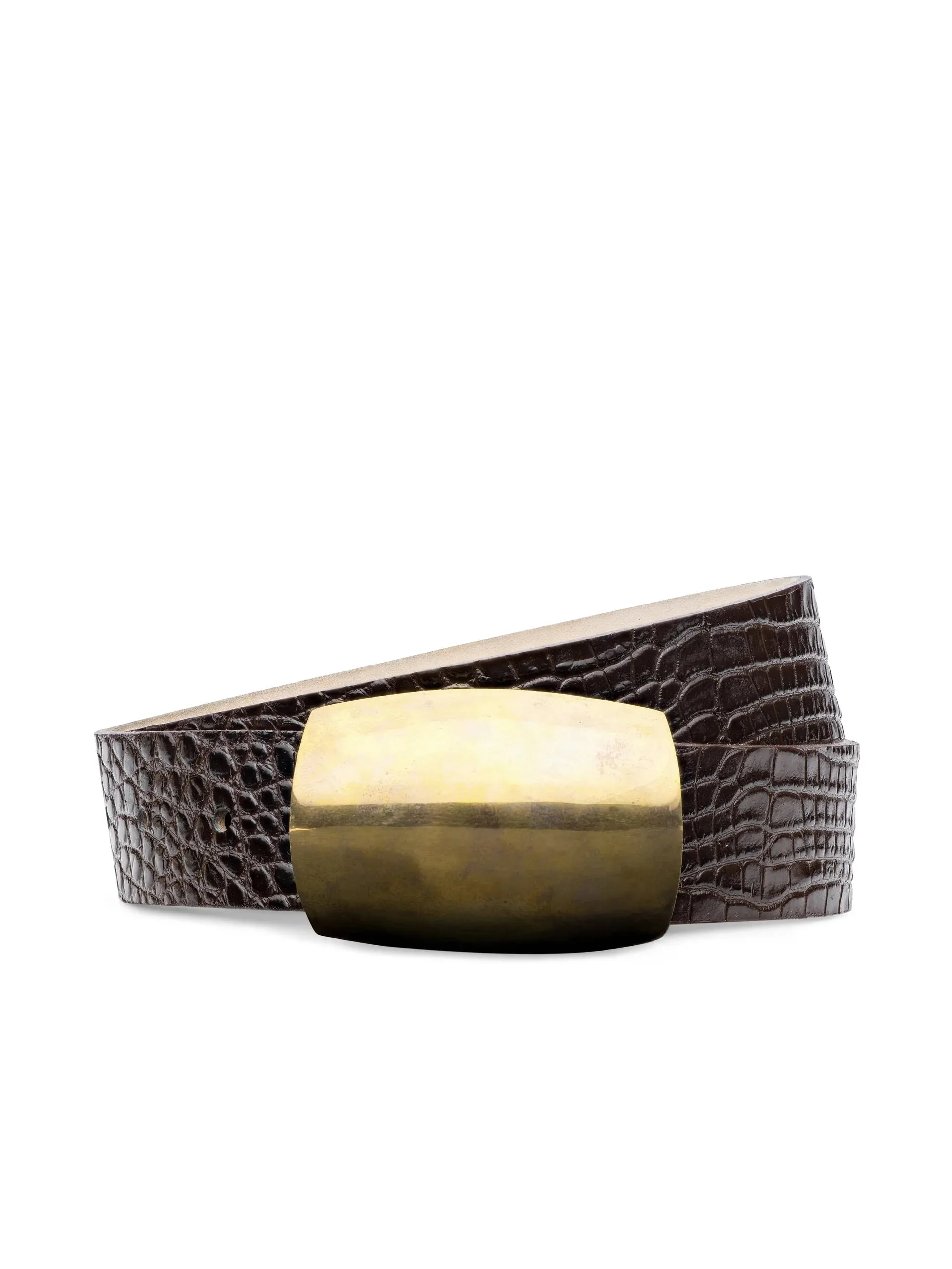 L'agence - Milou Belt - Chocolate Croc Embossed/Gold sold by Jessie Boutique