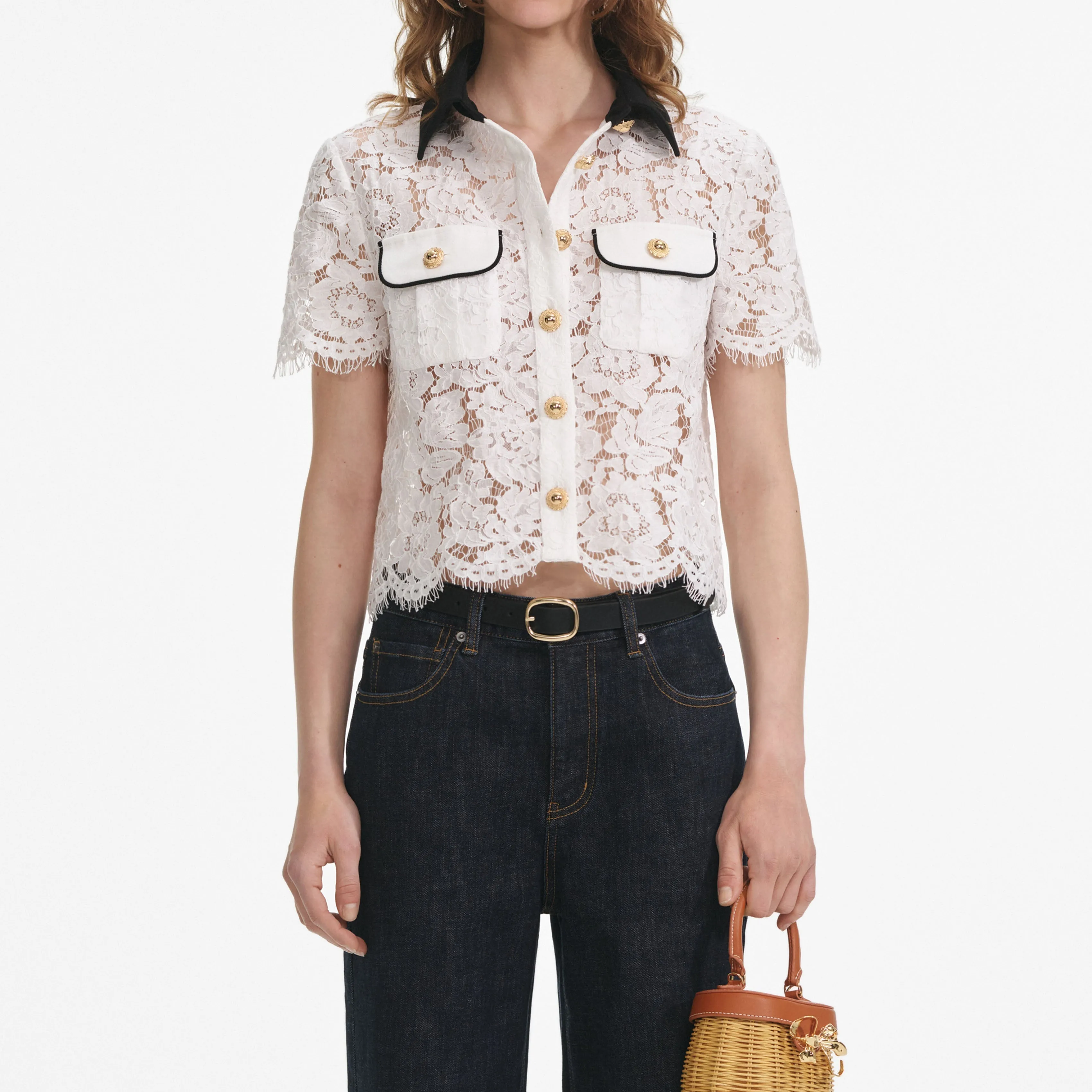 Self-portrait - Contrast Collar Top - White Lace sold by Jessie Boutique product image thumbnail 2