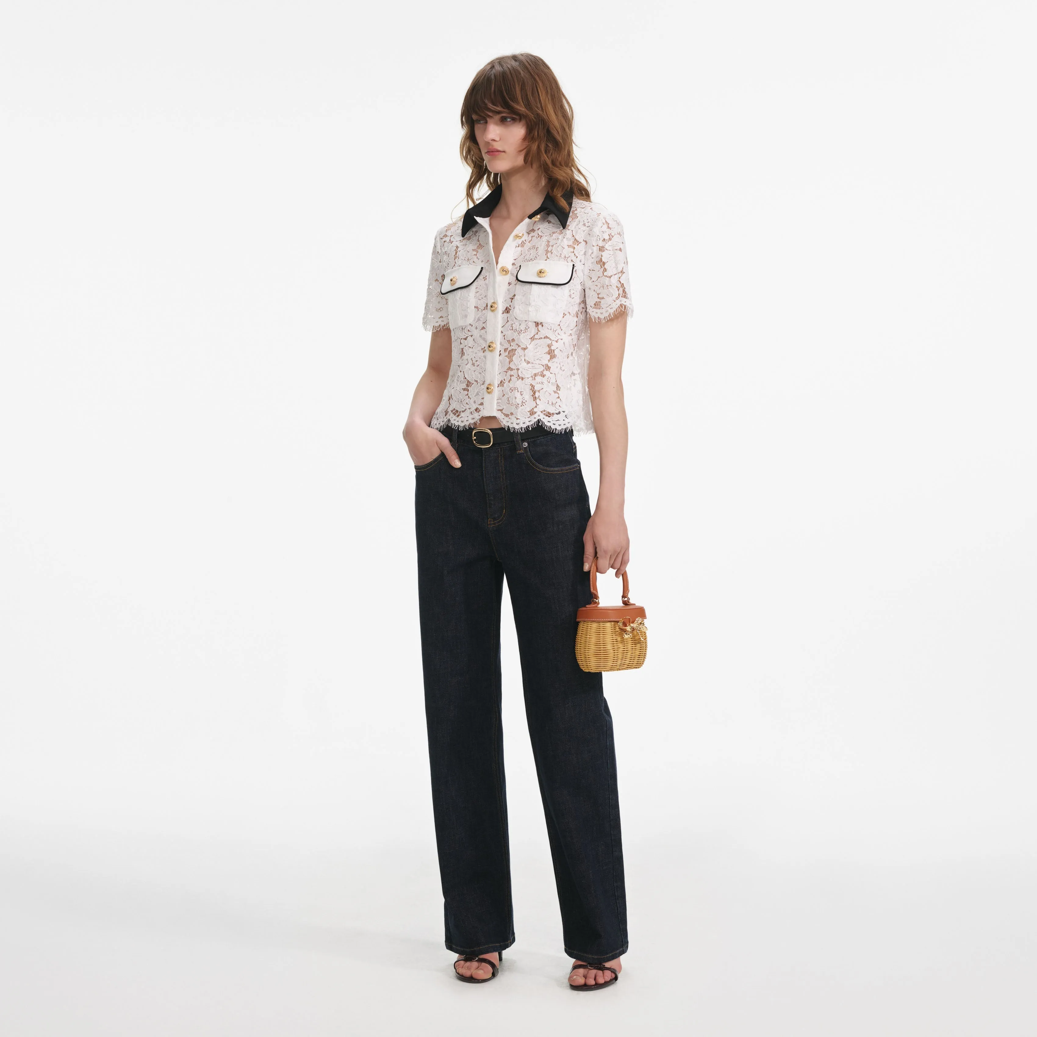 Self-portrait - Contrast Collar Top - White Lace sold by Jessie Boutique product image thumbnail 4