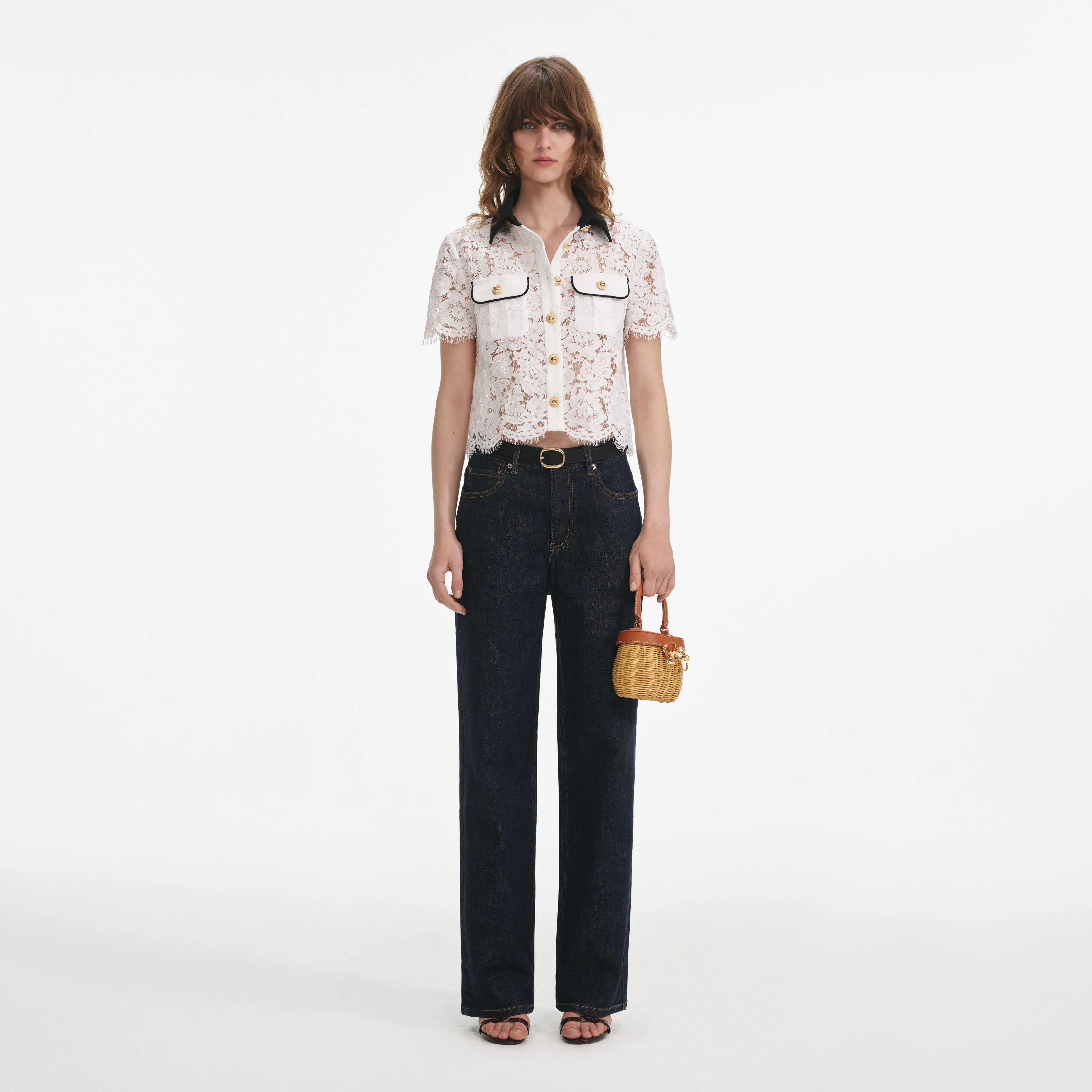 Self-portrait - Contrast Collar Top - White Lace sold by Jessie Boutique