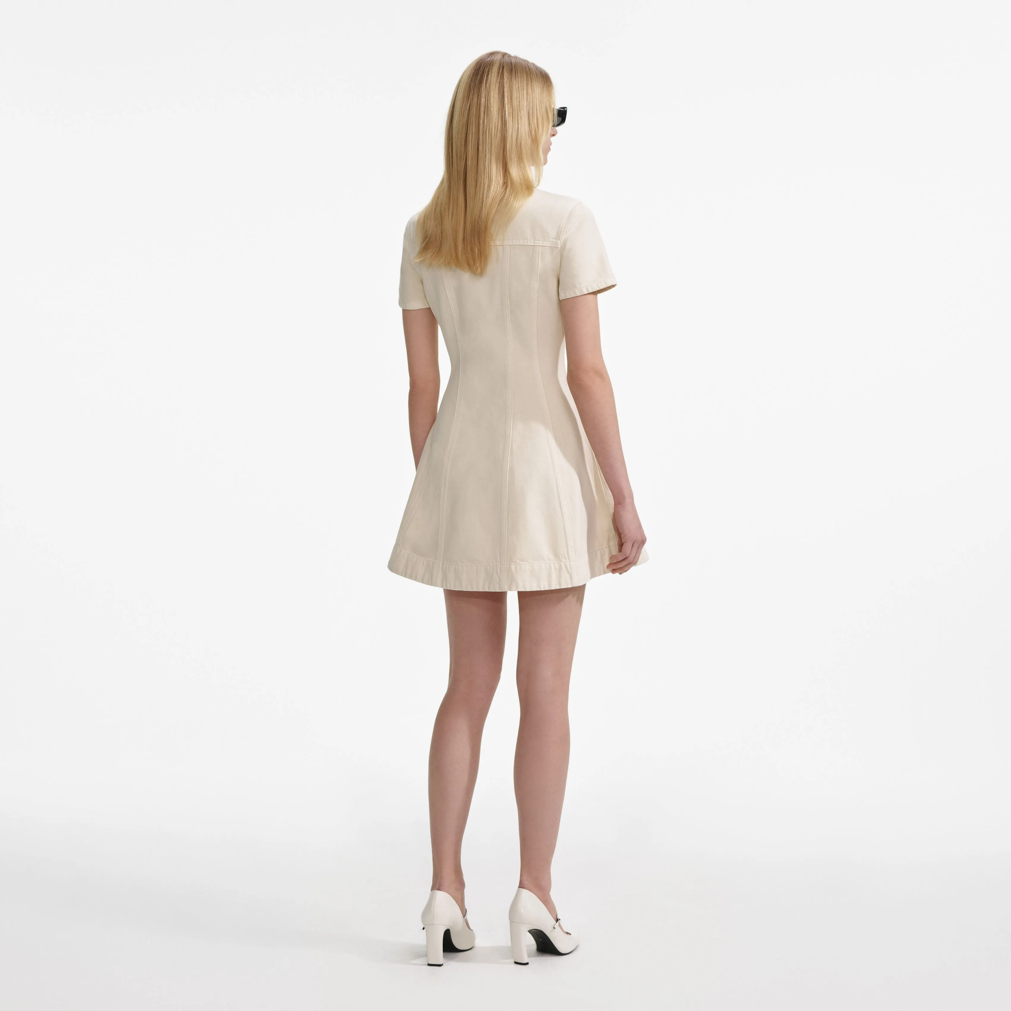 Self-portrait - Collared Denim Mini Dress - Cream sold by Jessie Boutique product image thumbnail 3