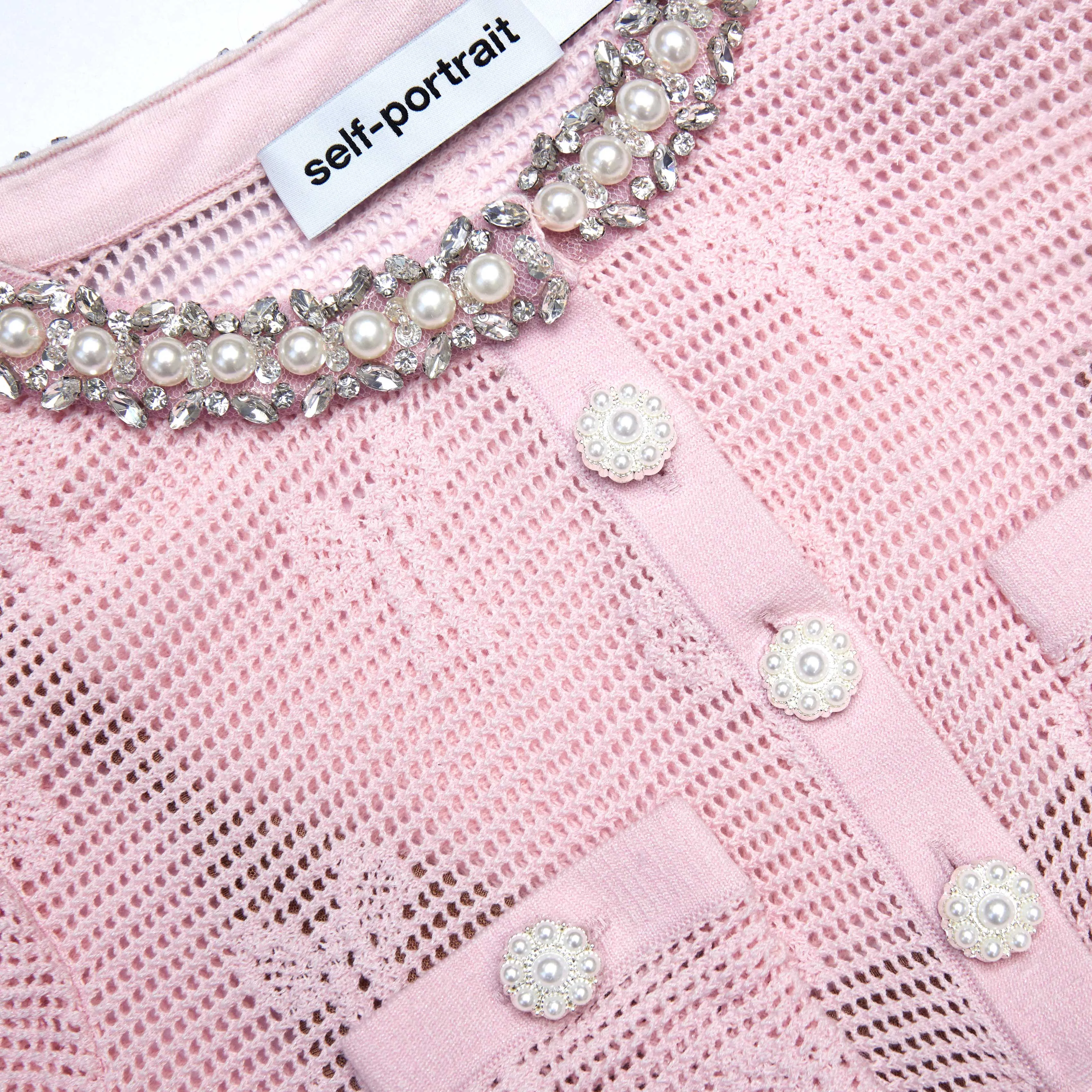 Self-portrait - Bow Crochet Crystal Trim Mini Dress - Pink sold by Jessie Boutique product image thumbnail 5