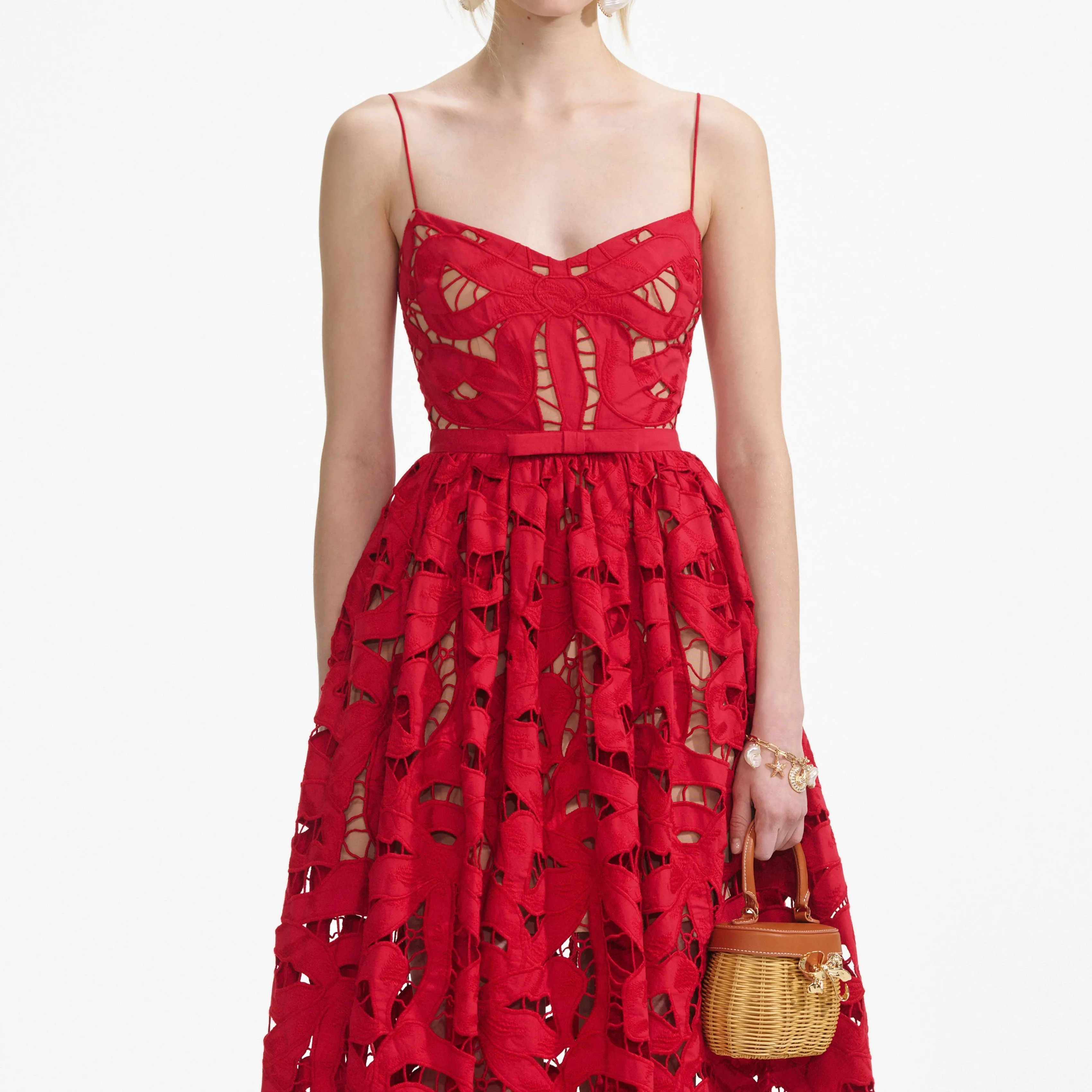 Self-portrait - Bow Embroidered Midi Dress - Red sold by Jessie Boutique product image thumbnail 3