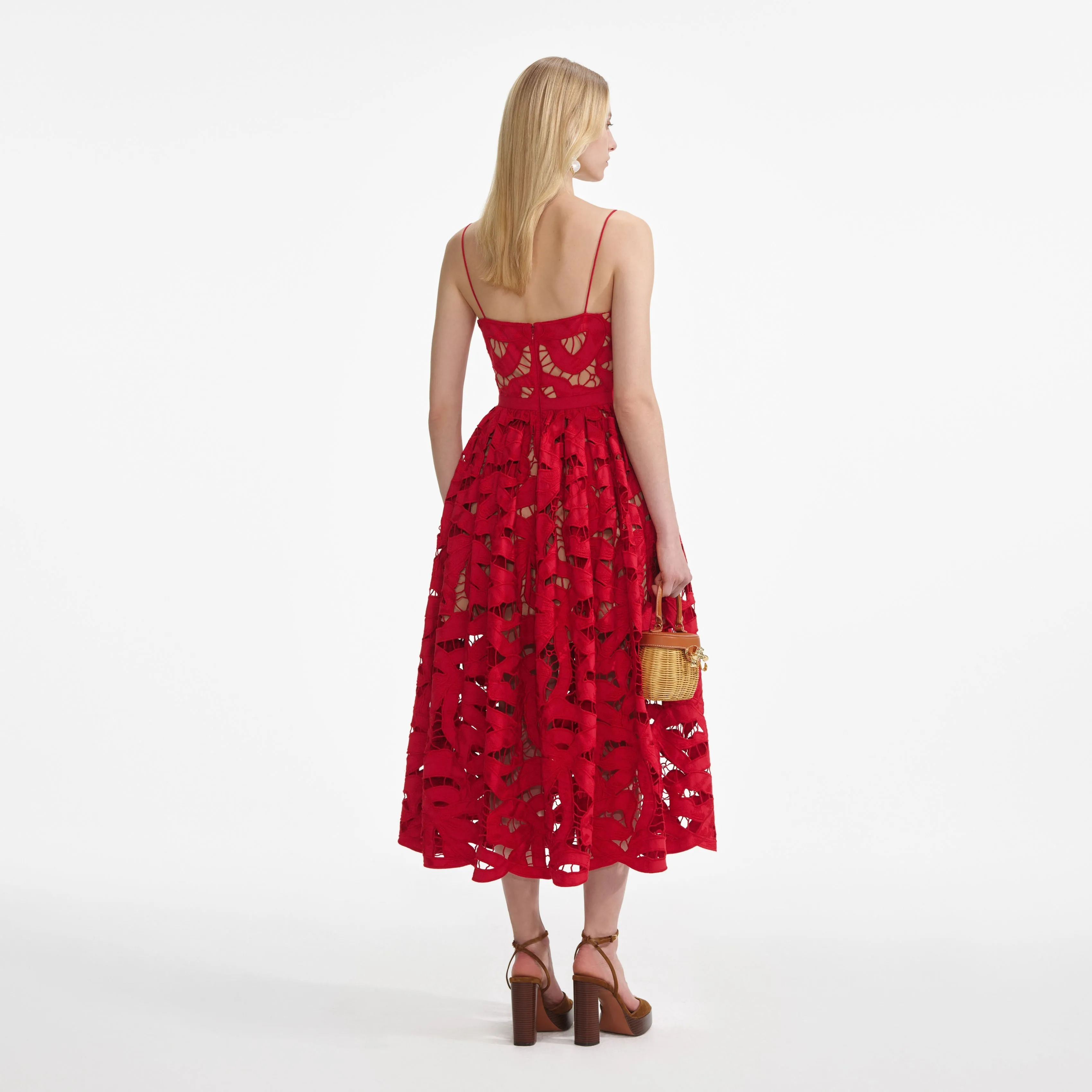 Self-portrait - Bow Embroidered Midi Dress - Red sold by Jessie Boutique product image thumbnail 4