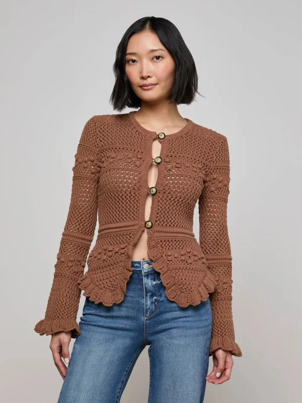 L'agence - Kiva Knit Cardigan - Dark Cinnamon Swirl/Gold sold by Jessie Boutique