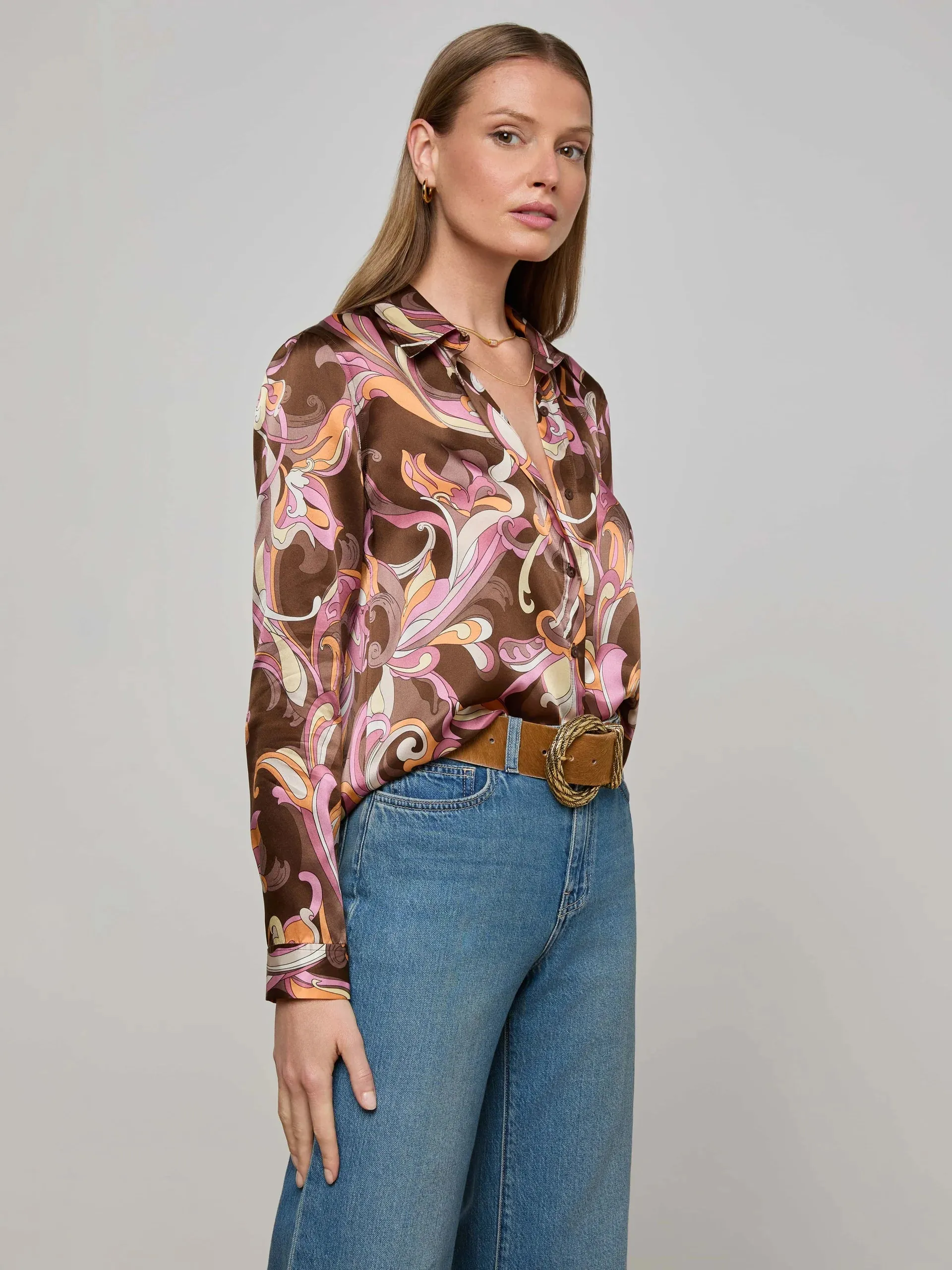 L'agence - Tyler Silk Blouse - Brown/Pink Multi Small Abstract Paisley sold by Jessie Boutique product image thumbnail 3