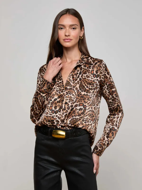 L'agence - Tyler Silk Blouse - Cinnamon Swirl Paisley Leopard sold by Jessie Boutique