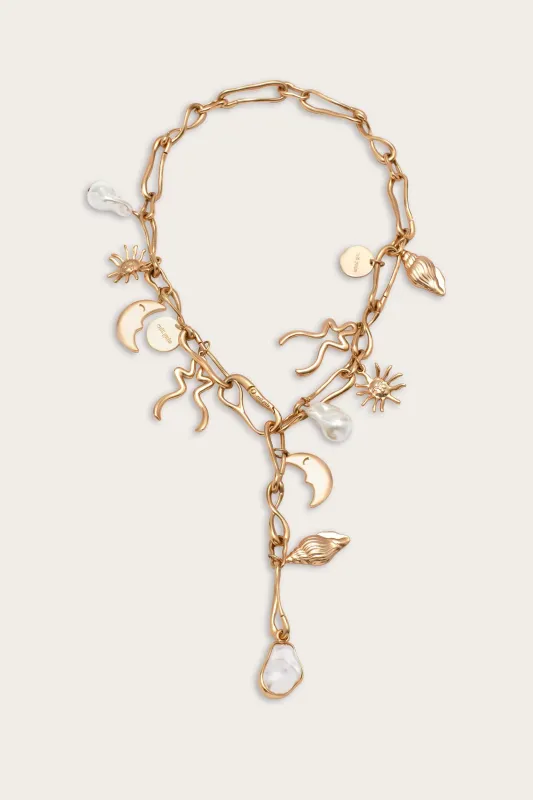 Cult Gaia - Astrid Charm Necklace - Brushed Brass sold by Jessie Boutique