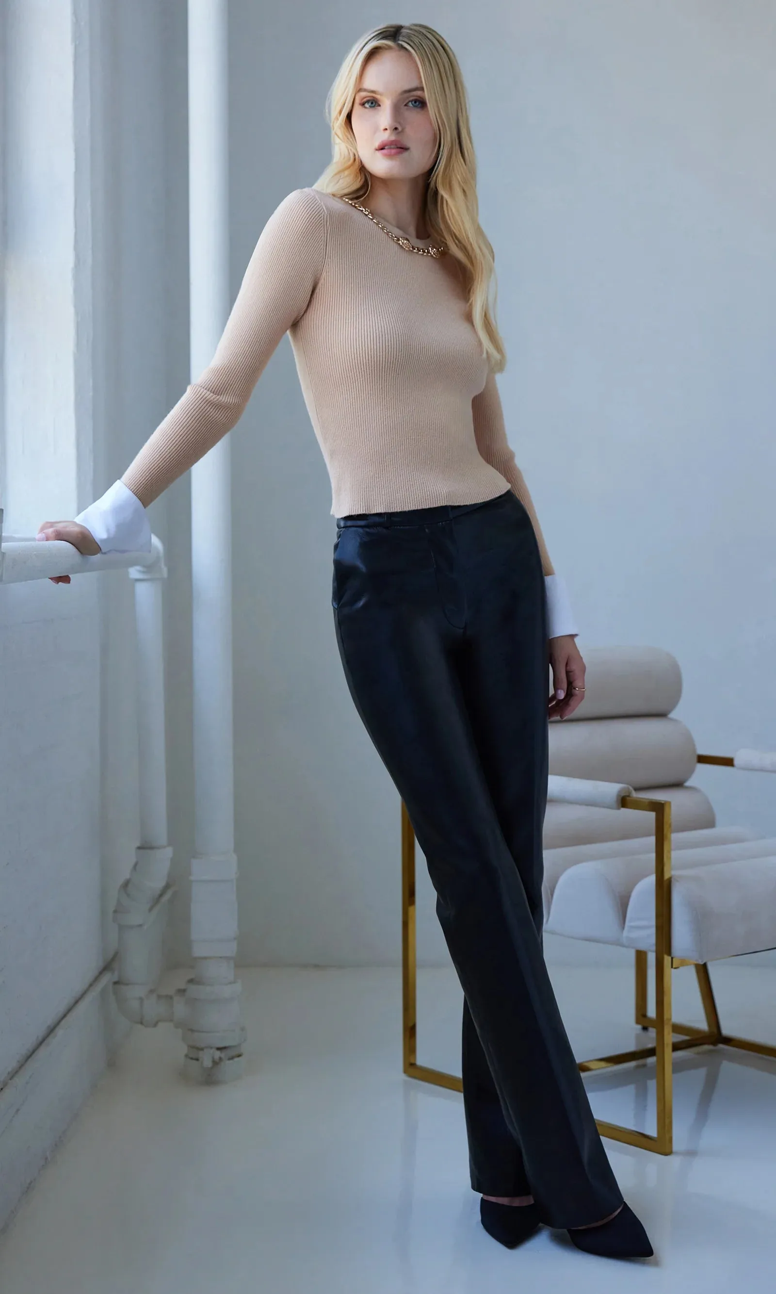 Generation Love - Leiber Rib Sweater With Poplin Cuff - Camel sold by Jessie Boutique product image thumbnail 2