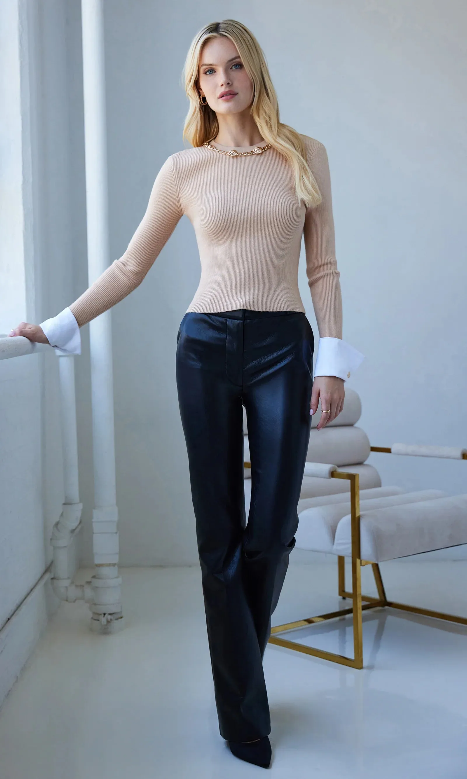 Generation Love - Leiber Rib Sweater With Poplin Cuff - Camel sold by Jessie Boutique product image thumbnail 3